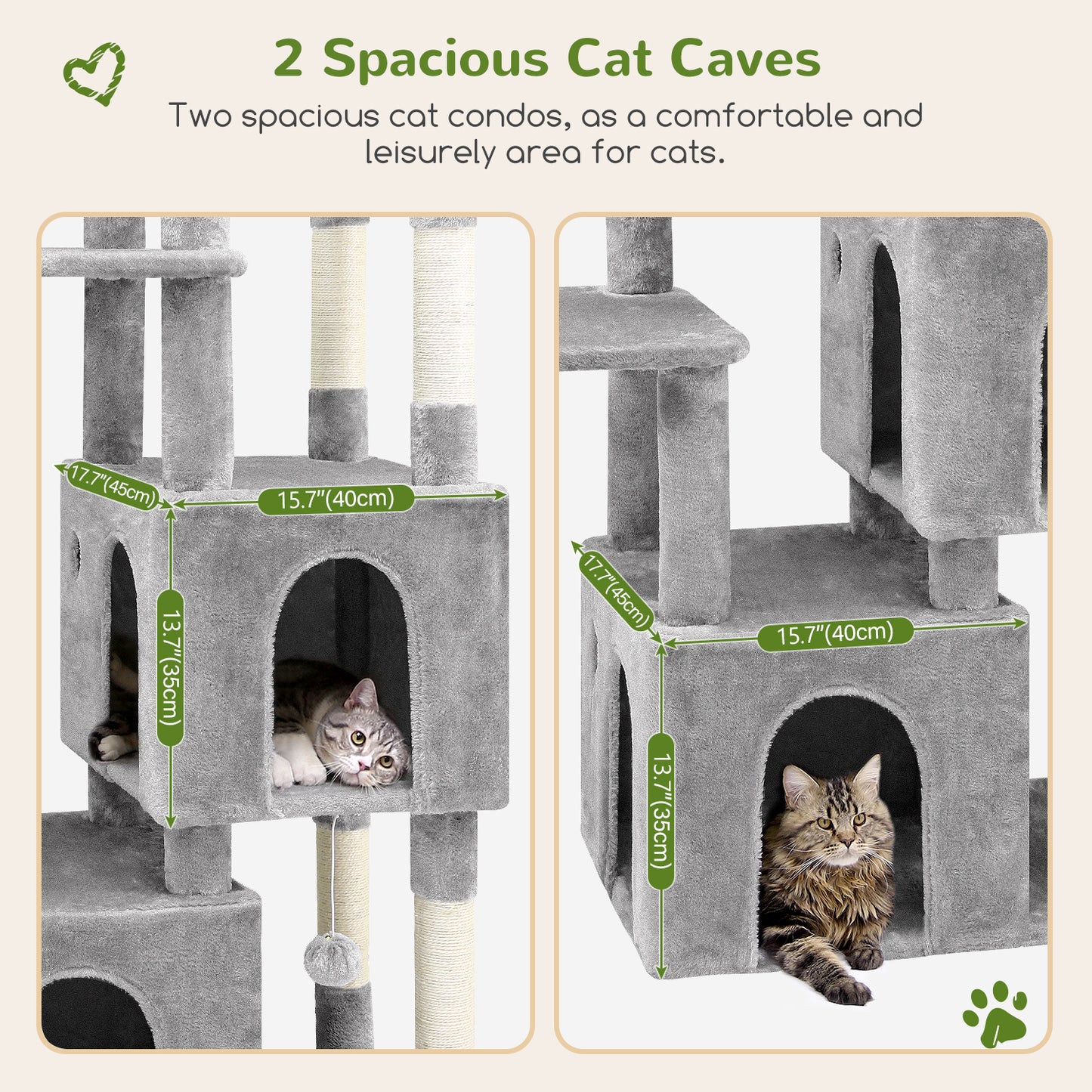Globlazer Cat Tower for Indoor Cats, 61inch Heavy Duty Cat Trees for Large Cats Adult Big Cats Maine Coon Cat Tree Tower with Scratching Post, Extra Large Top Perch, Cat Condos, F61, Light Grey