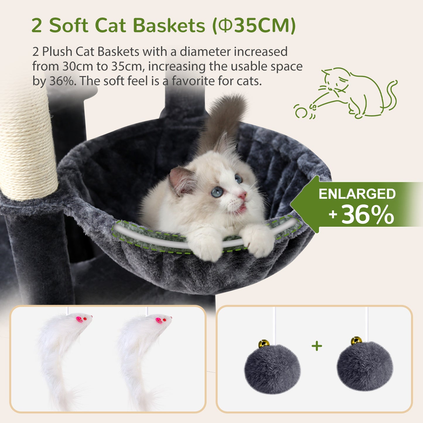Globlazer 74In Sturdy Cat Tree for Large Cats, Heavy Duty Multi-Level Tall Cat Tree Tower for Multiple Indoor Adult Cats with Scratching Posts, 2 Cat Condos, 2 Top Perches, S74E, Dark Grey