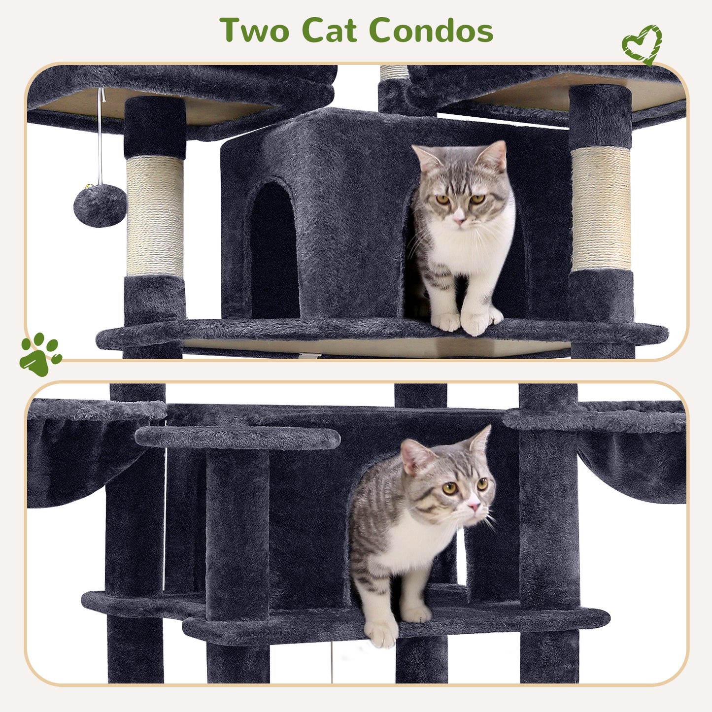 Globlazer Big Cat Tower for Indoor Cats, 80inch Cat Tower for Multiple Adult Cats XXL Cat Tree with 9 Scratching Posts, Hammock, 3 Perches, 2 Condos, 2 Hanging Basket, F80, Dark Grey