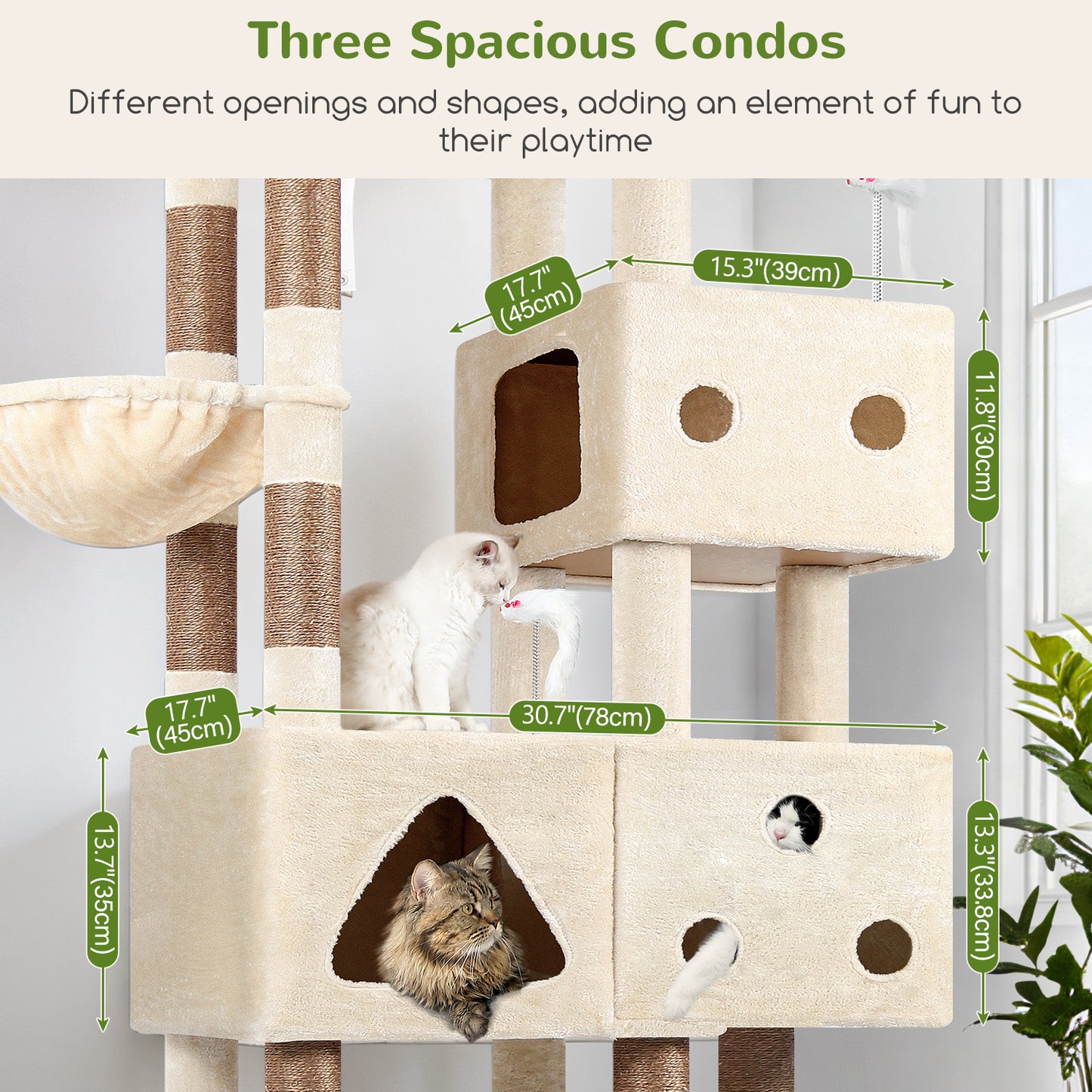Globlazer Extra Large Cat Tower, 81-inch Tall Cat Tree for Big Cats 20 lbs, XXL Heavy Duty Cat Scratching Tower for Indoor Adult Cats with 3 Cat Condos, 8 Scratching Posts, F81, Beige