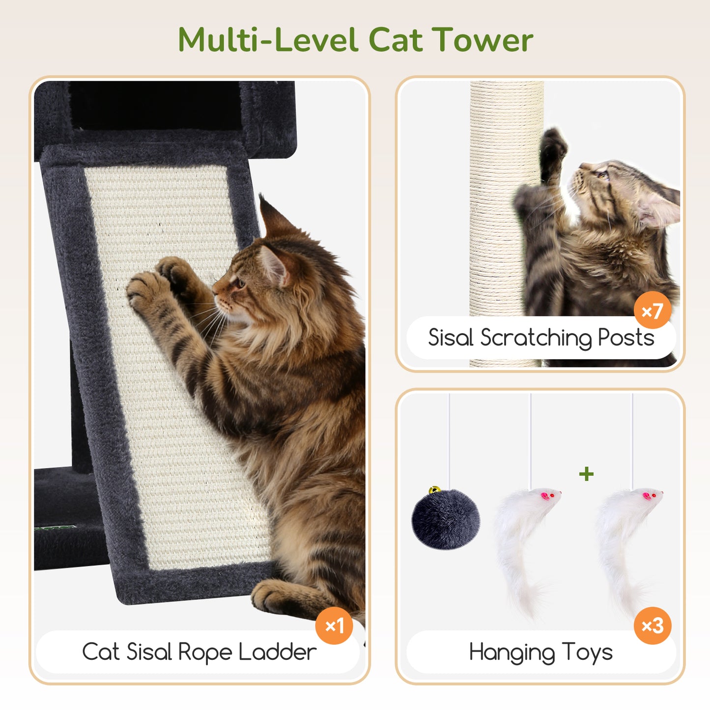 Globlazer Giant Cat Tree, 83 Inch Heavy Duty Tall Cat Tower with 7 Scratching Posts, Multi-Level Large Cat Condo for Indoor Cats Large Adult, 2 Perchs, 3 Sturdy Baskets, Cat Toys, F83C, Dark Grey