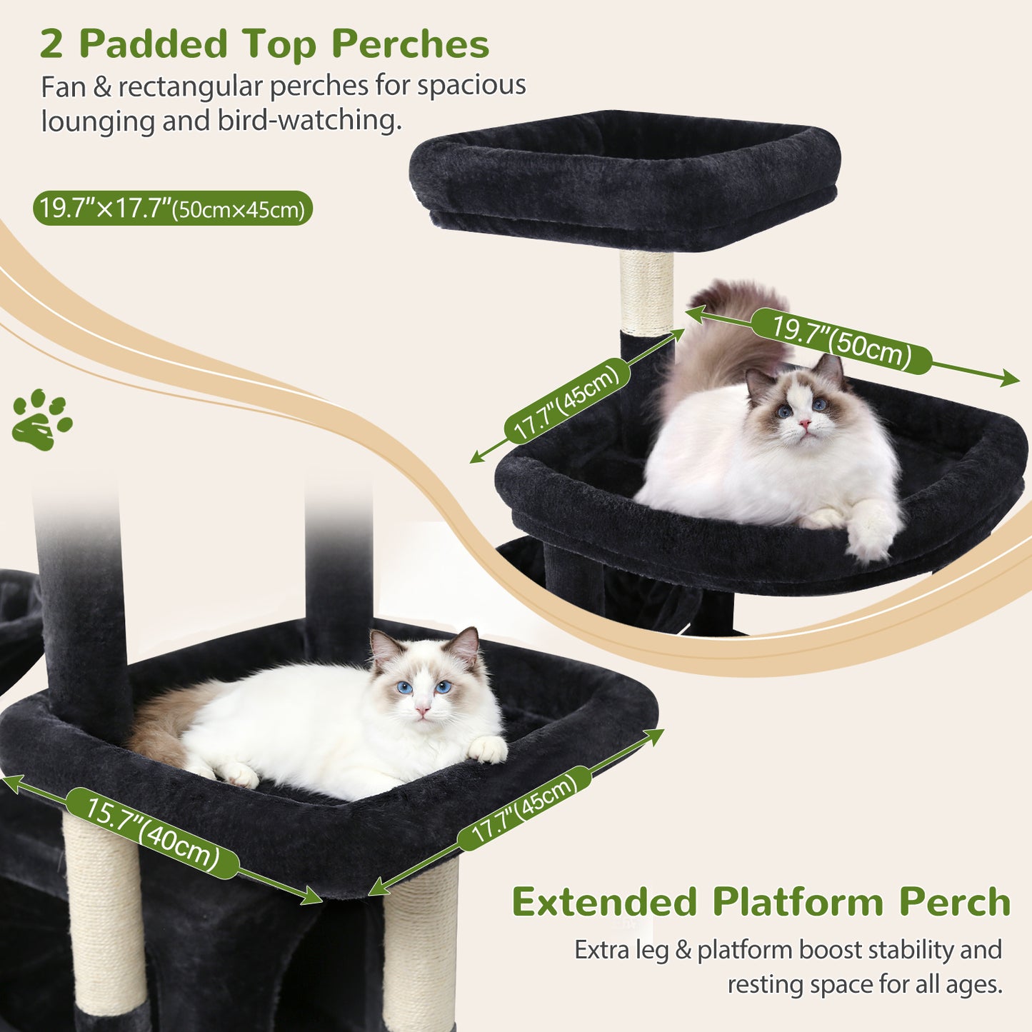Globlazer 75in Sturdy Cat Tree for Large Cats, Heavy Duty Multi-Level Cat Tower for Indoor Cats with Extended Platform, 2 Spacious Condos, 2 Padded Perches, 6 Sisal Scratching Posts, S75, Dark Grey