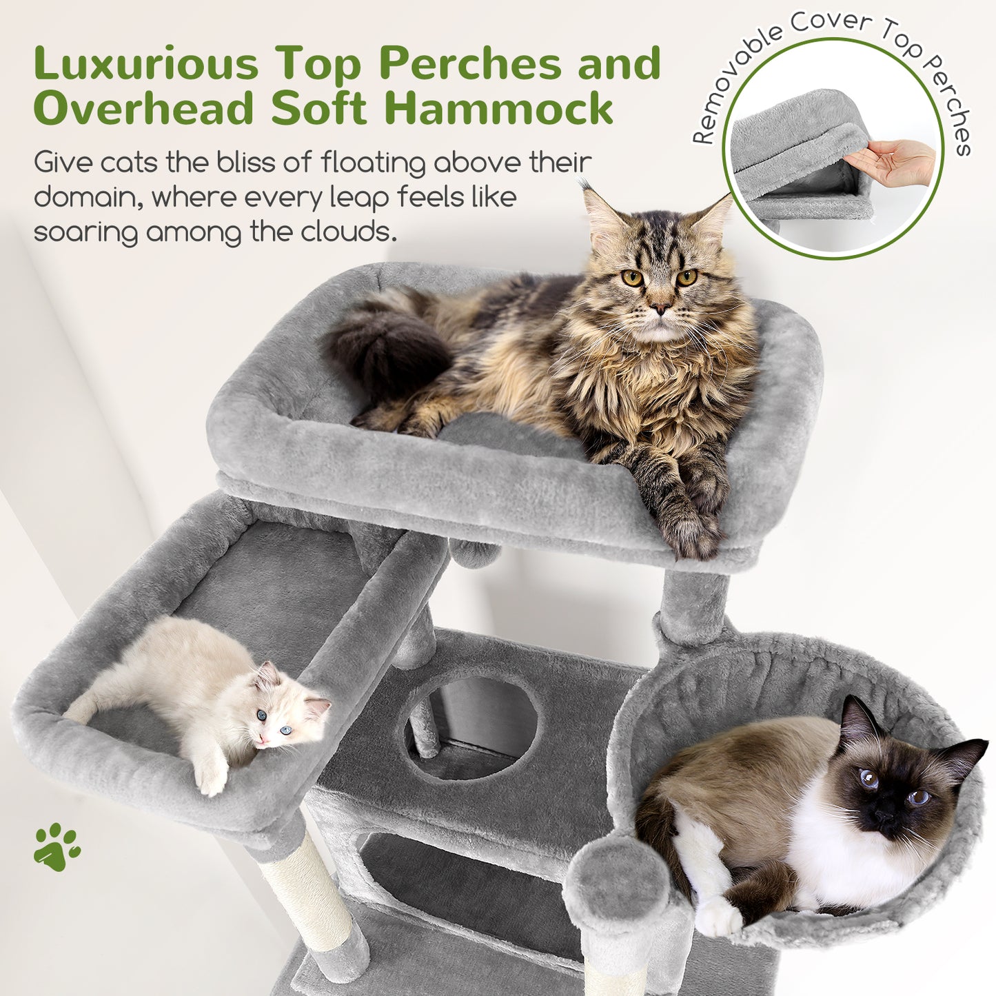 Globlazer XXL Giant Cat Tree, 83 Inch Heavy Duty Tall Cat Tower for Indoor Cats Large Adult, Multi-Level Large Cat Condo with 8 Scratching Posts, Hammock, 2 Cat Caves, 2 Platform, F83B, Light Grey