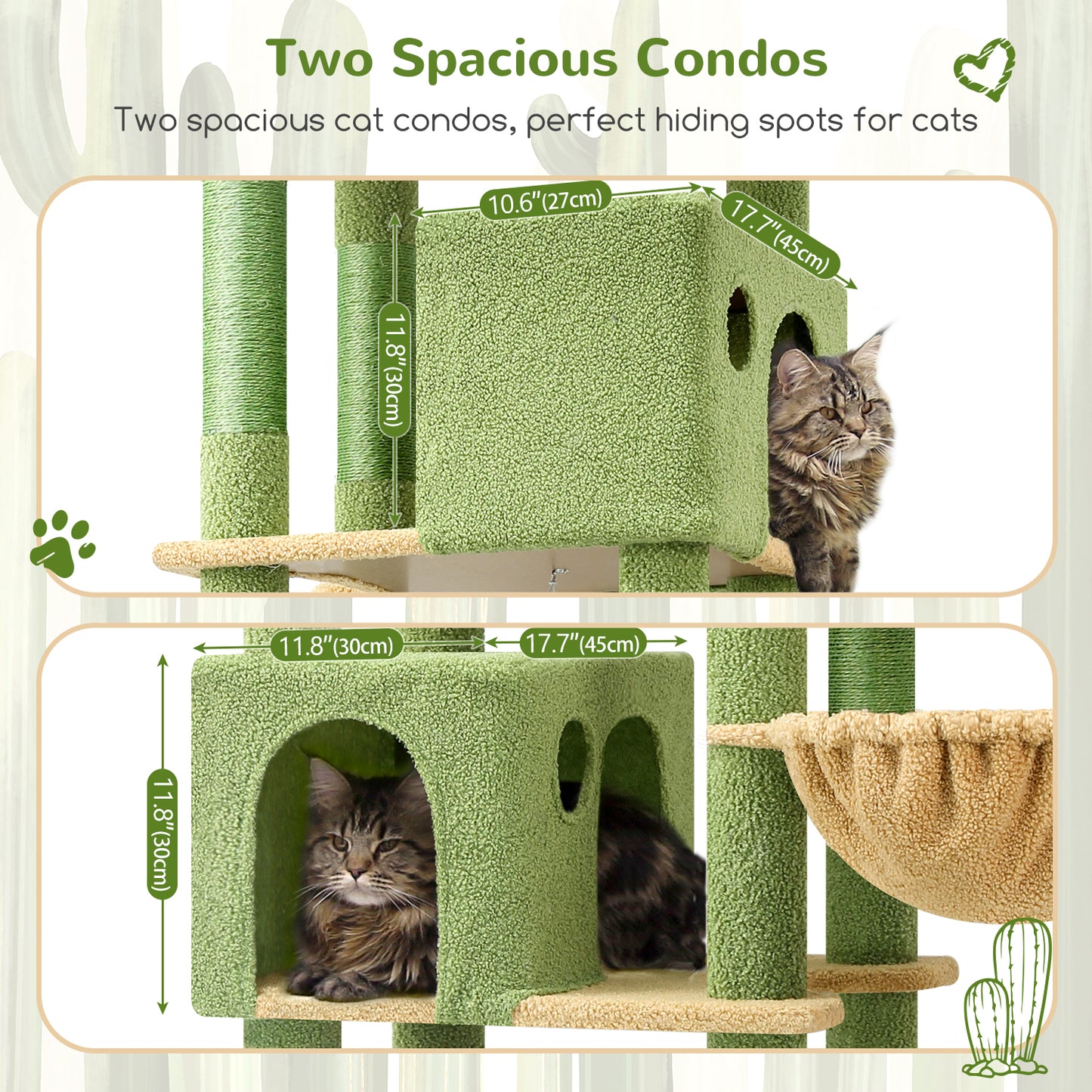 Globlazer Giant Cactus Cat Tree, 83 inch Cat Tree for Indoor Cats Large Big Adult, XXL Cactus Cat Tower with 9 Scratching Posts for 20lb+ Heavy Duty Large Adult Cats, F83, Green