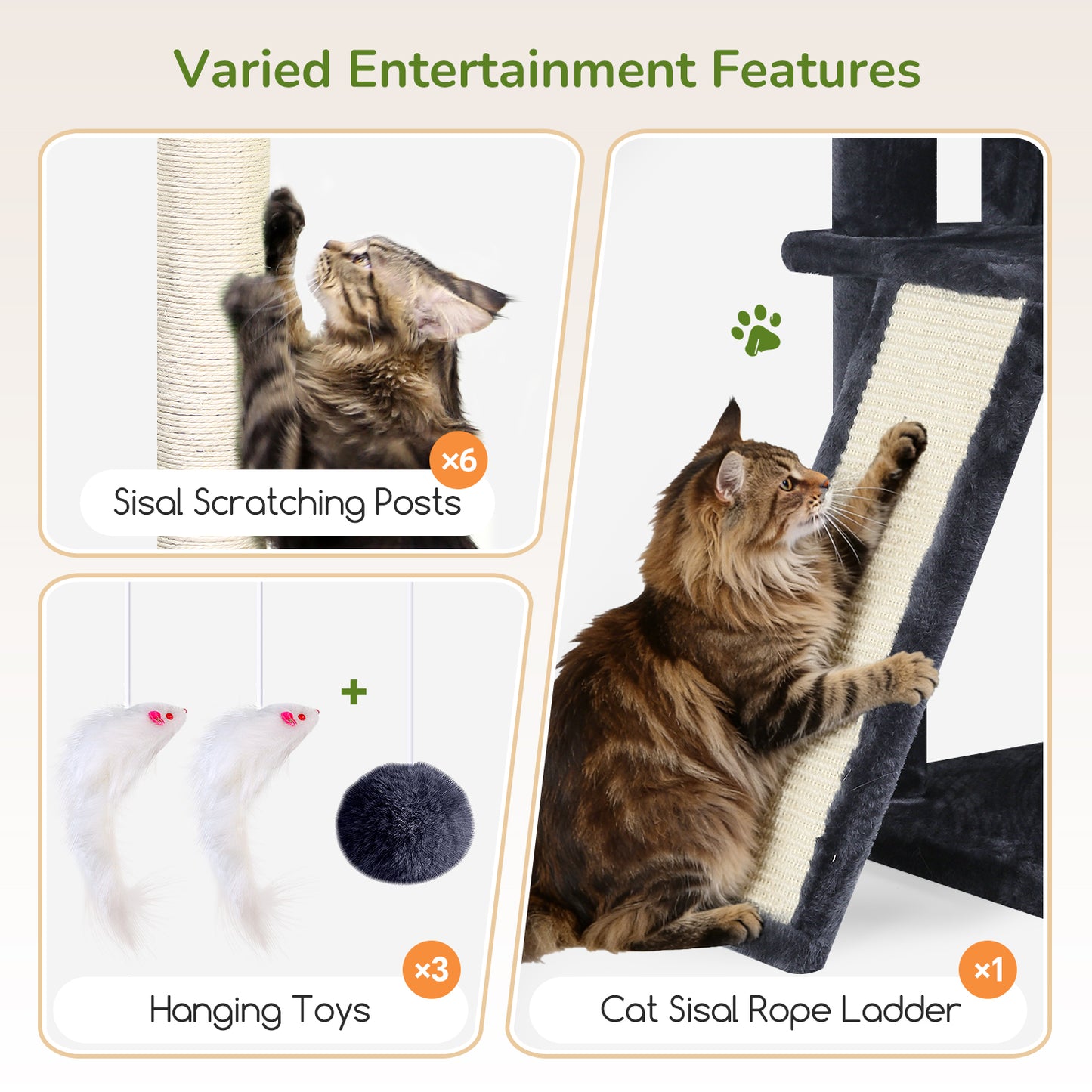 Globlazer Extra Large Cat Tree, 78 inch Sturdy Tall Cat Tree Tower for Indoor Multiple Large Adult Cats Kittens with 6 Scratching Posts, Enlarged Top Perch, 2 Padded Condos, S78G, Dark Grey