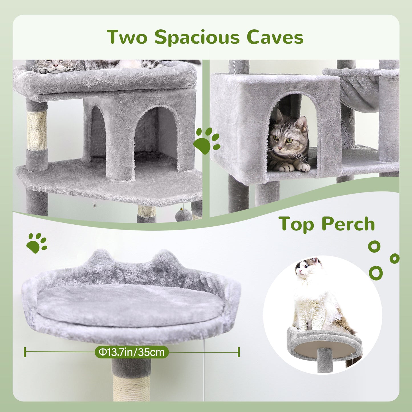 Globlazer Heavy Duty Cat Trees for Large Cats, Sturdy 72in Maine Coon Cat Tree for Large Cats 20 lbs+ Heavy Duty Cat Tower for Adult Biggest Cat with 6 Scratching Posts, Hammock, S72, Light Gray