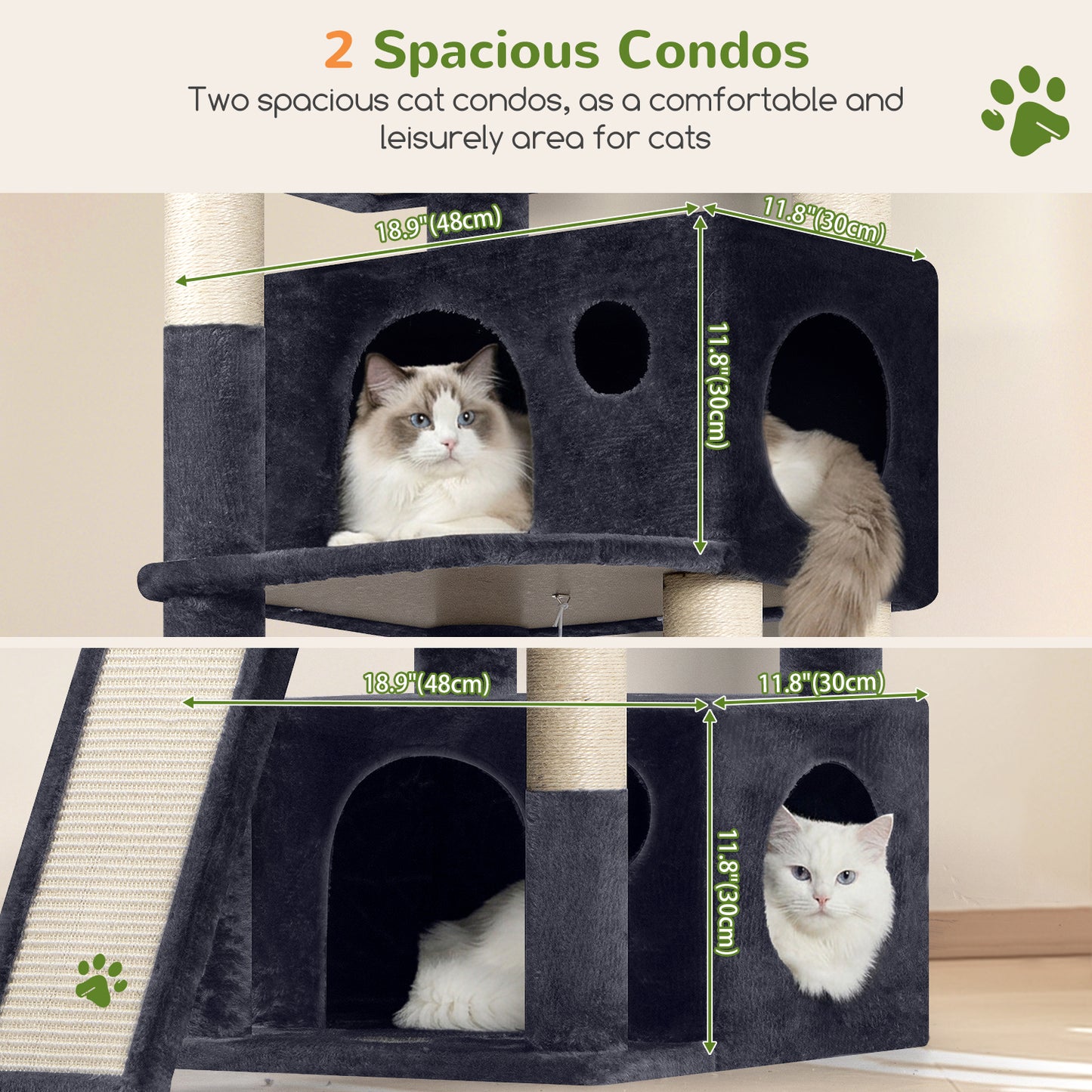 Globlazer Heavy Duty Cat Tree, 73inch Sturdy Cat Tower with Scratching Post for Indoor multiple Cats, Maine Coon Cat Tree with 3 Cat Perch, Basket, 2 Cat Condo for Adult Cats Kittens, F73C, Dark Grey