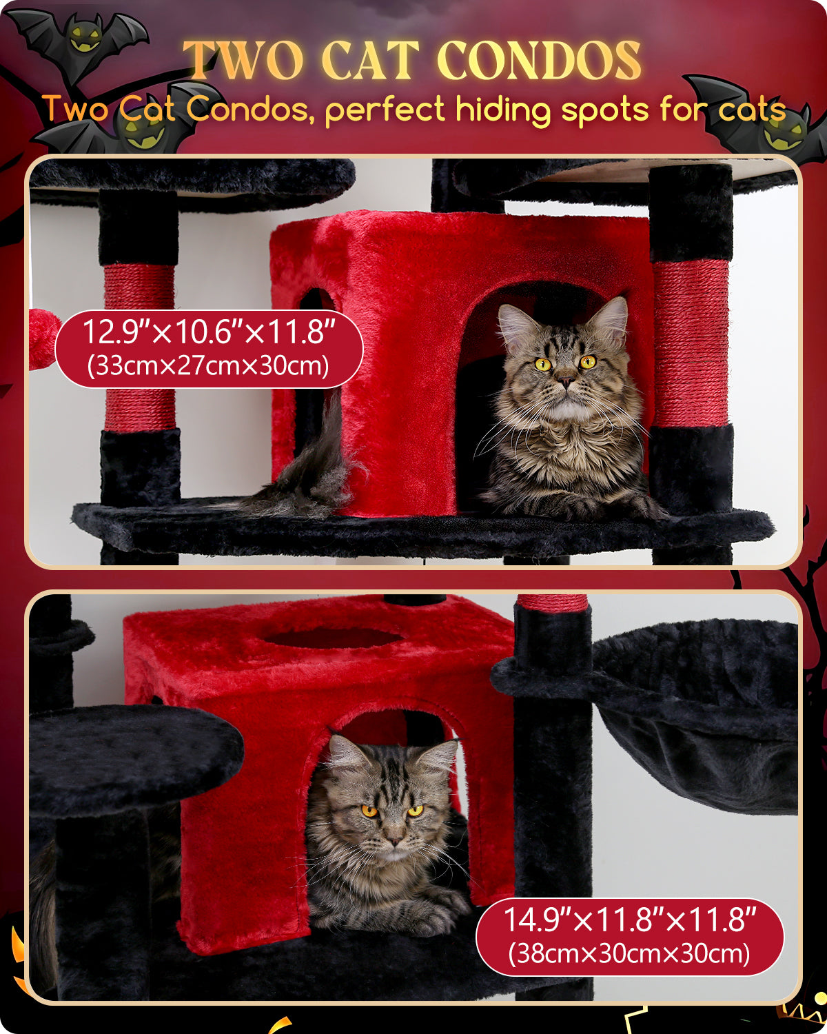 Globlazer Gothic Cat Tree, 80inch Goth Cat Tower for Indoor Cats Multiple Adult Cats XXL Cat Tree Large Cat Tower with Scratching Post, Hammock, 3 Perches, 2 Condos, 2 Hanging Basket, F80, Black Red
