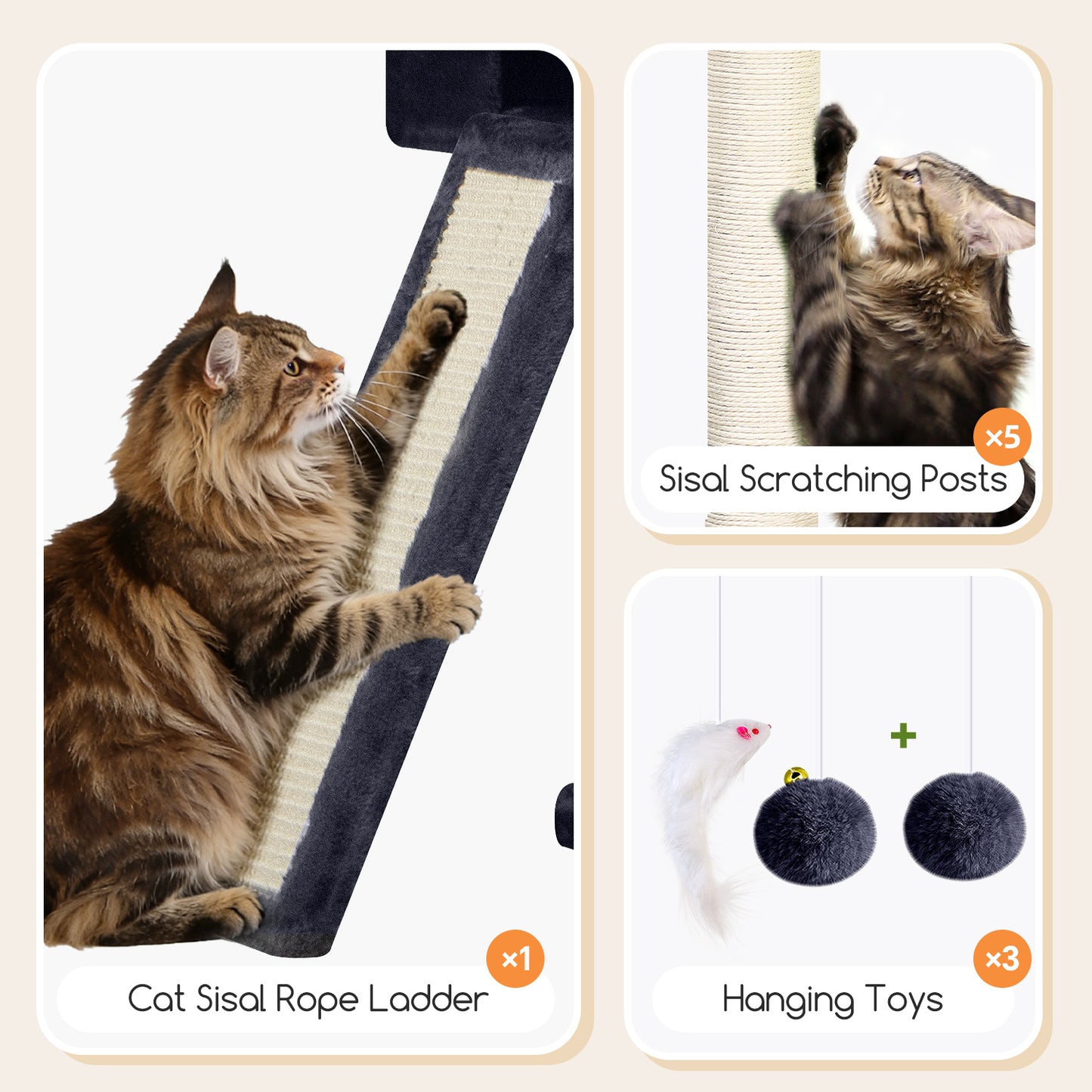Globlazer Tall Cat Tower 77 inch Extra Large Cat Tree House for Indoor Cats Large Adults Kittens Cat Climbing Tower with 5 Scratching Posts, 2 Cat Condos, 2 Platforms, S77D, Dark Grey