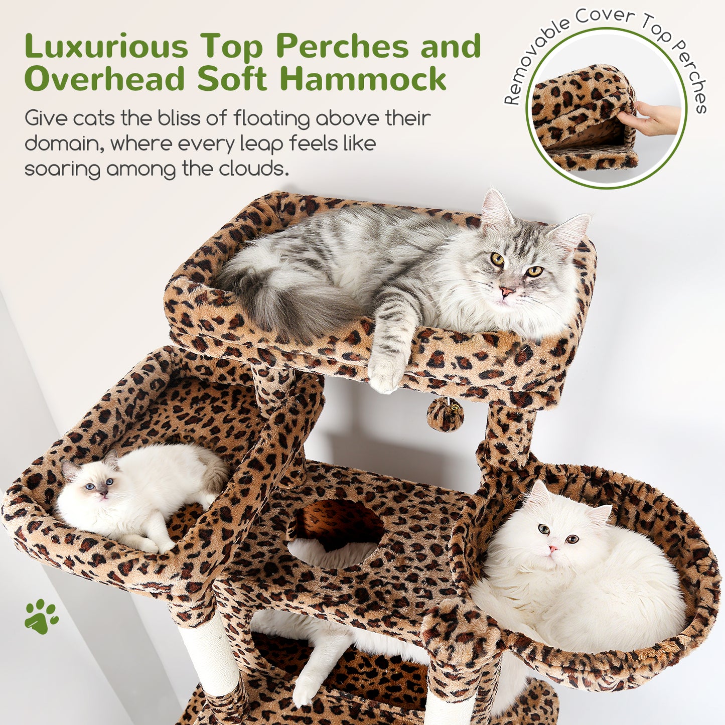 Globlazer XXL Giant Cat Tree, 83 Inch Heavy Duty Tall Cat Tower for Indoor Cats Large Adult, Multi-Level Large Cat Condo with 8 Scratching Posts, Hammock, 2 Cat Caves, 2 Platform, F83B, Leopard Print