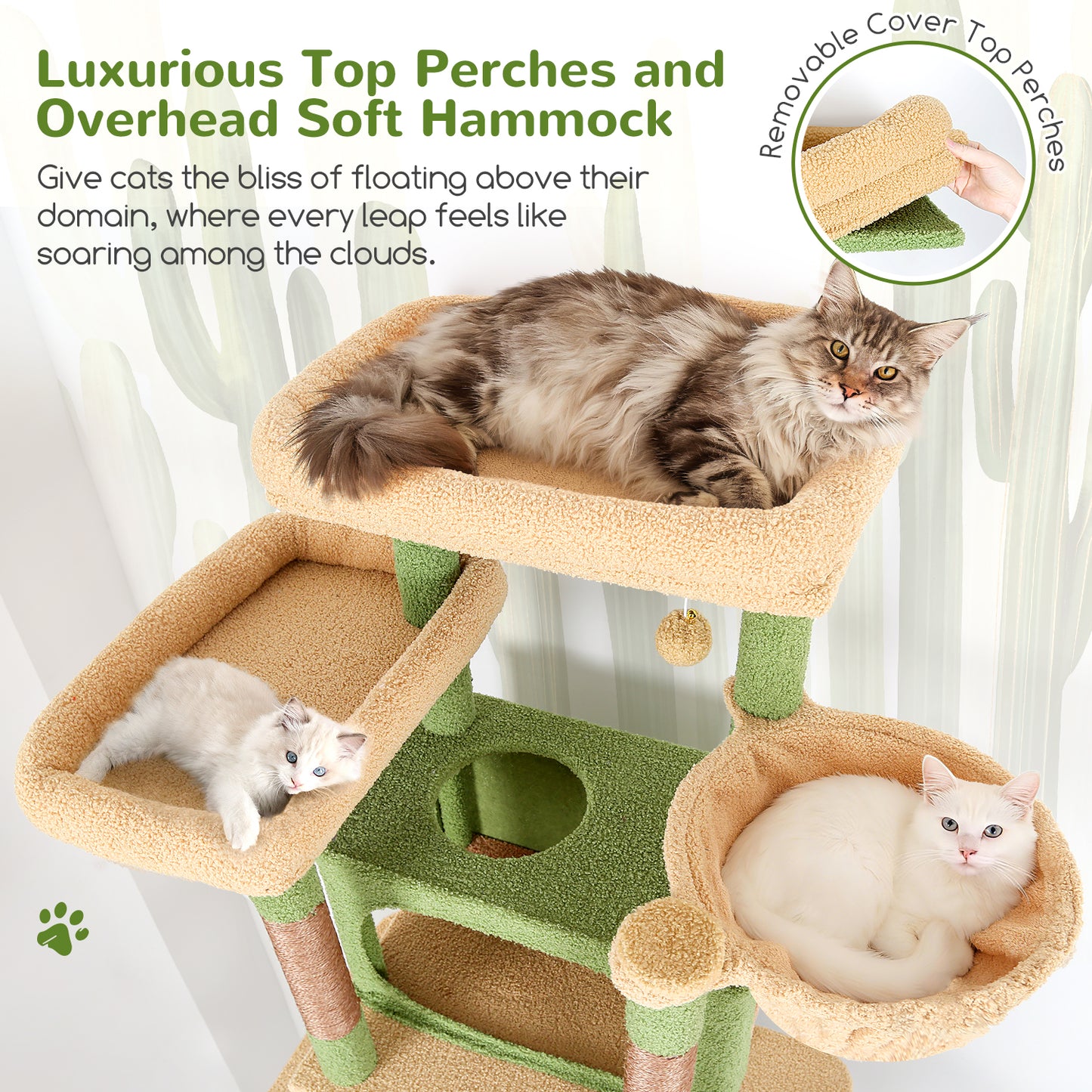 Globlazer XXL Cactus Giant Cat Tree, 83 Inch Heavy Duty Cactus Tall Cat Tower for Indoor Cats Large Adult, Multi-Level Large Cat Condo with 8 Scratching Posts, Hammock, 2 Platform, F83B, Green