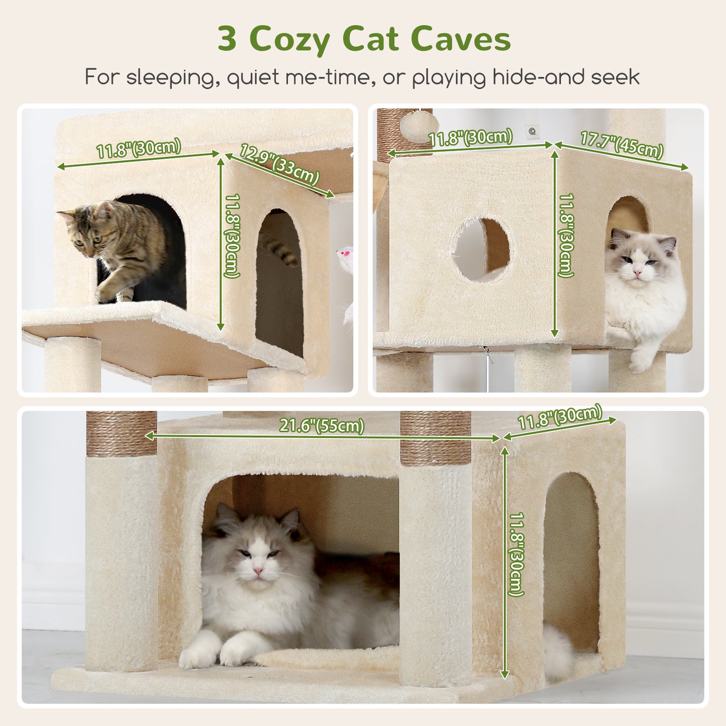 Globlazer Large Cat Tree 80 inch Multi-Level Tall Climbing Tower Kitty Condos Cat Scratching Tower for Indoor Multiple Adult Cats with Large Platform, 3 Cat Caves, 3 Hanging Baskets, F80F, Beige