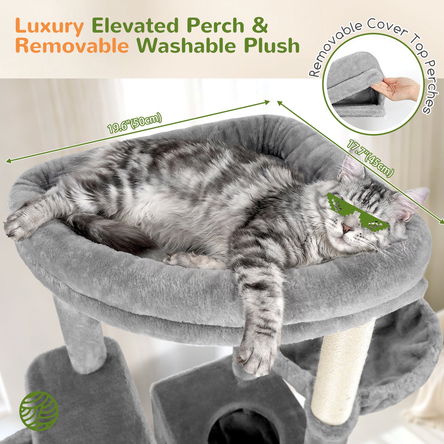 Globlazer Cat Tower for Large Cats, 81 inch Cat Tree for Indoor Cats Large Adult, Tall Cat Tower with 2 Condos, 2 Baskets, Hammock, Large Perch, 8 Sisal Posts, Scratching Board, S81G, Light Grey
