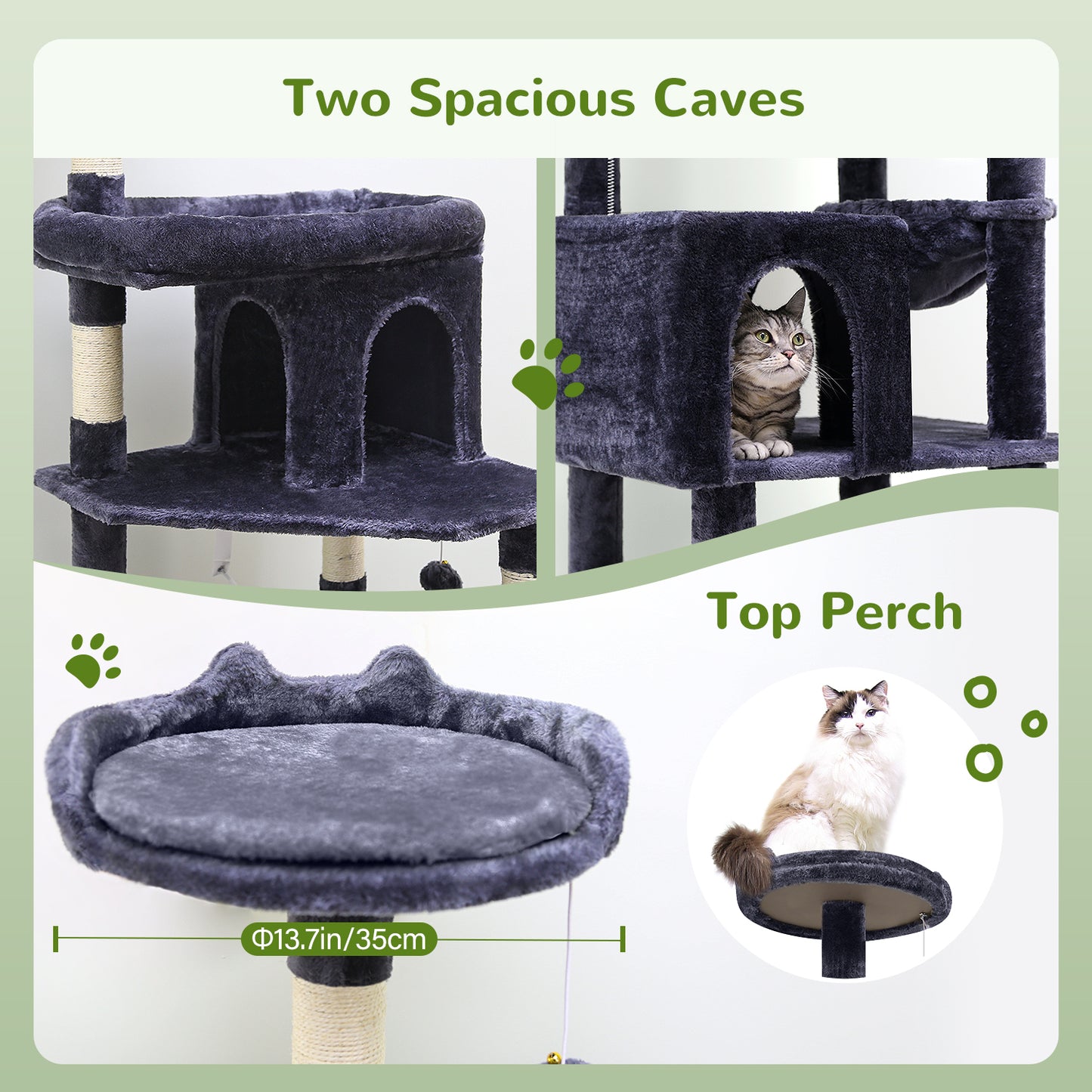 Globlazer Heavy Duty Cat Trees for Large Cats, Sturdy 72in Maine Coon Cat Tree for Large Cats 20 lbs+ Heavy Duty Cat Tower for Adult Biggest Cat with 6 Scratching Posts, Hammock, S72, Dark Gray
