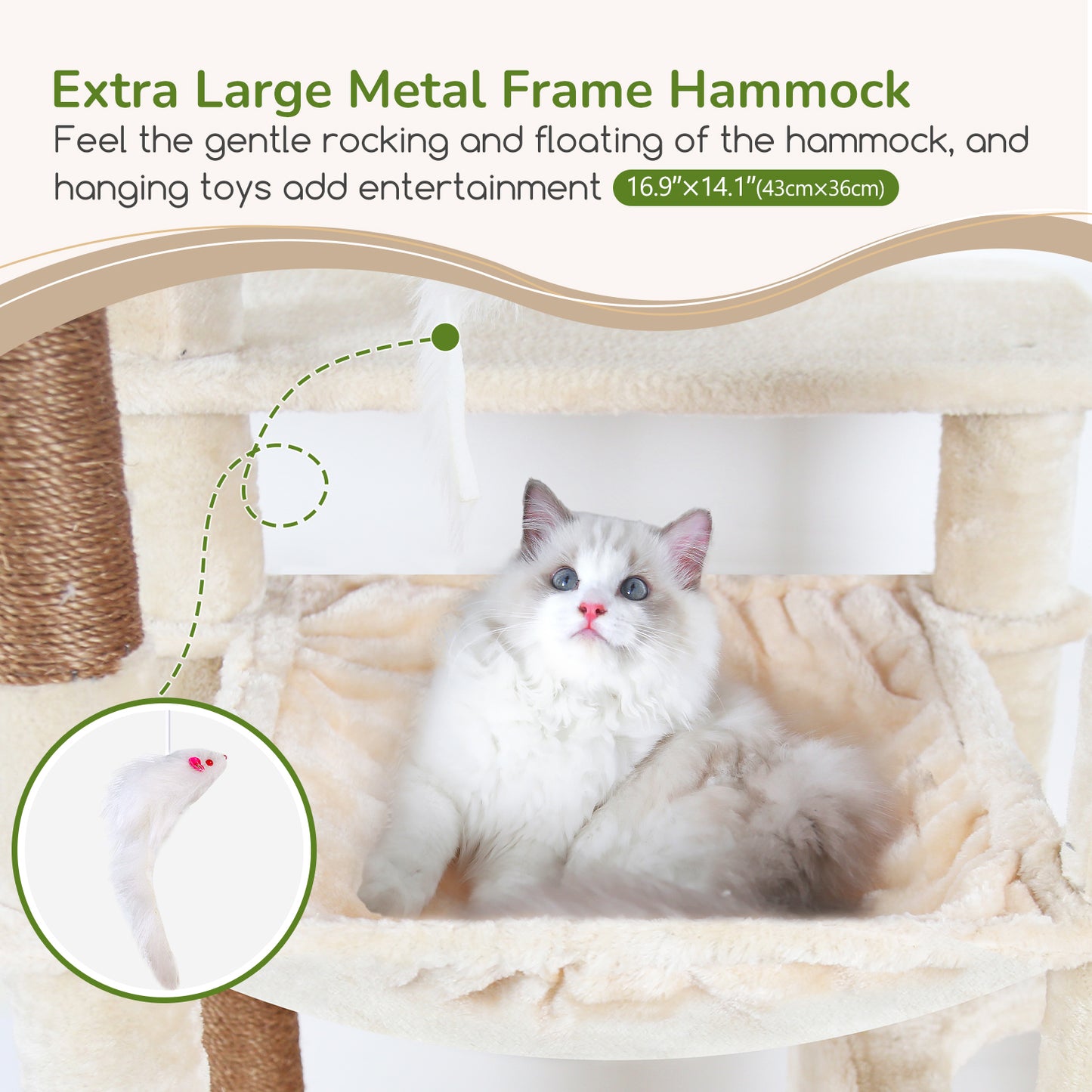 Globlazer Heavy Duty Cat Tree, 70 inch Sturdy Cat Tree for Indoor Cats Extra Large Cat Tower with Scratching Post, Hammock, Cat Condo for Adult Cats Kittens, F70 Pro, Beige