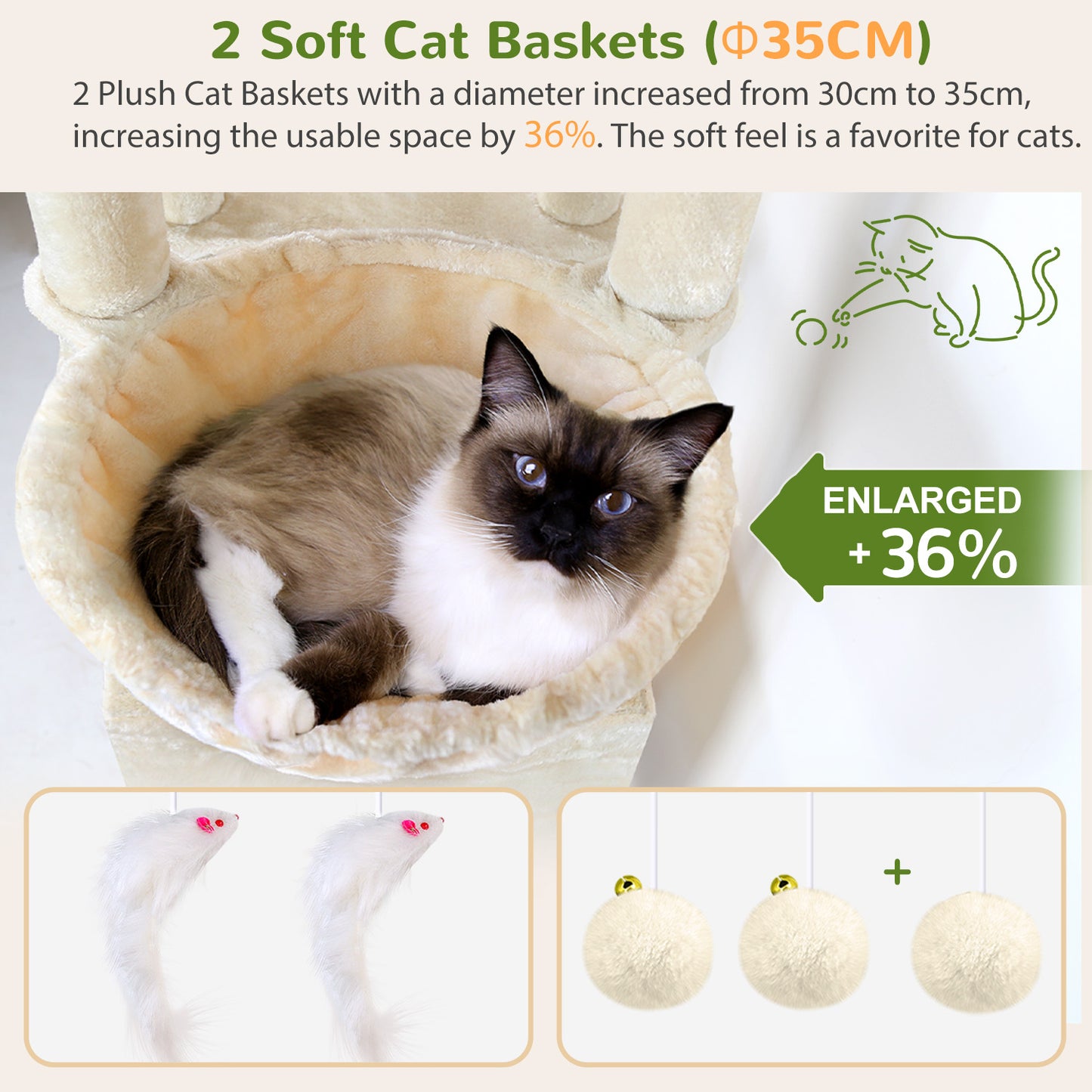 Globlazer 74In Sturdy Cat Tree for Large Cats, Heavy Duty Multi-Level Tall Cat Tree Tower for Multiple Indoor Adult Cats with Scratching Posts, 2 Cat Condos, 2 Top Perches, S74E, Beige