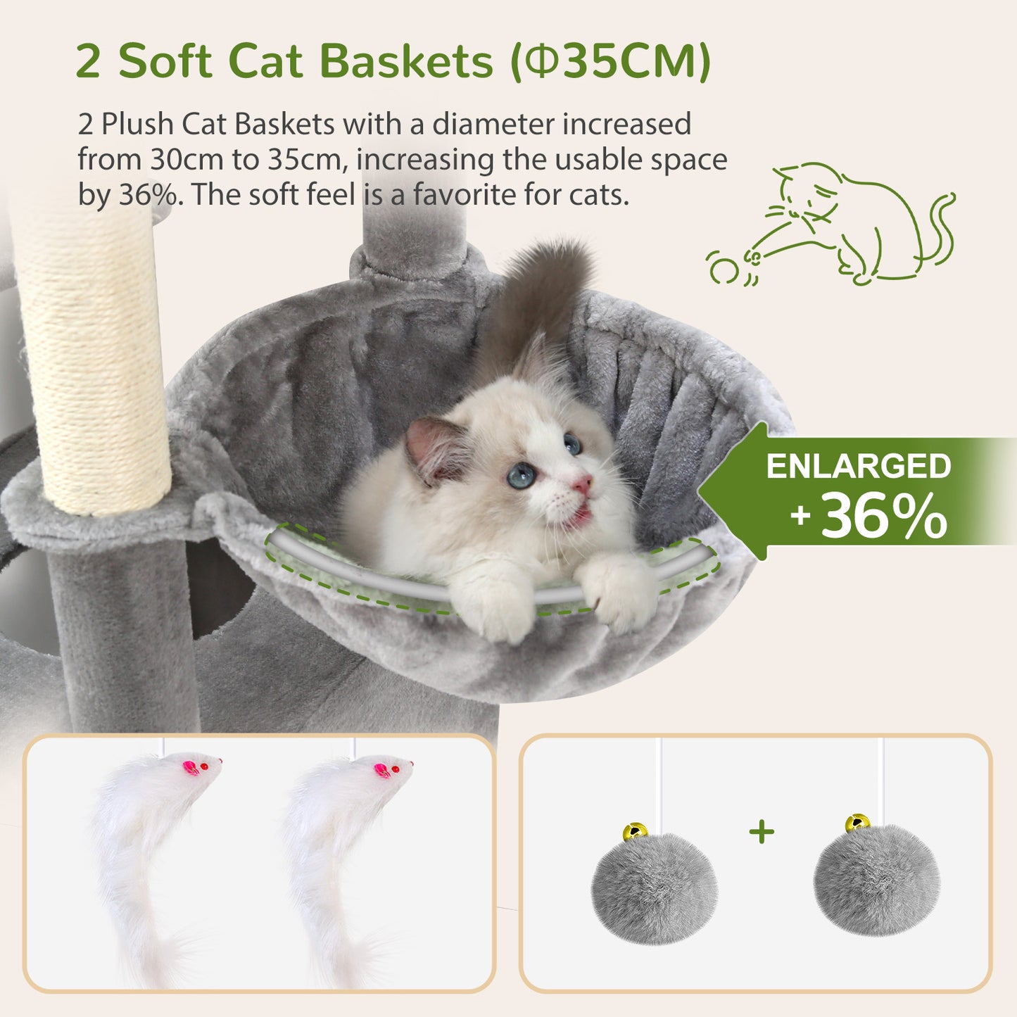 Globlazer 74In Sturdy Cat Tree for Large Cats, Heavy Duty Multi-Level Tall Cat Tree Tower for Multiple Indoor Adult Cats with Scratching Posts, 2 Cat Condos, 2 Top Perches, S74E, Light Grey