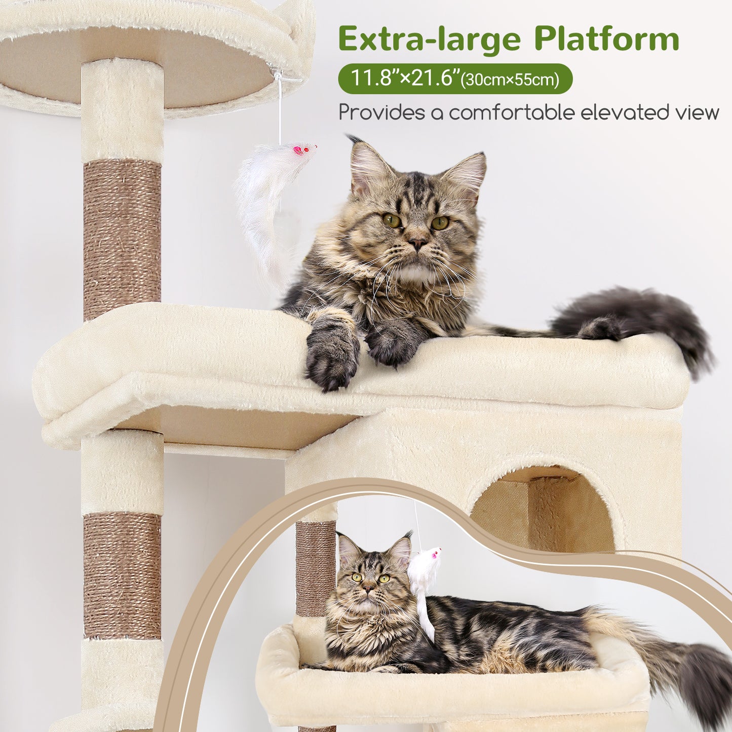 Globlazer Heavy Duty Cat Trees for Large Cats, Sturdy 72in Maine Coon Cat Tree for Large Cats 20 lbs+ Heavy Duty Cat Tower for Adult Biggest Cat with 6 Scratching Posts, Hammock, S72, Beige