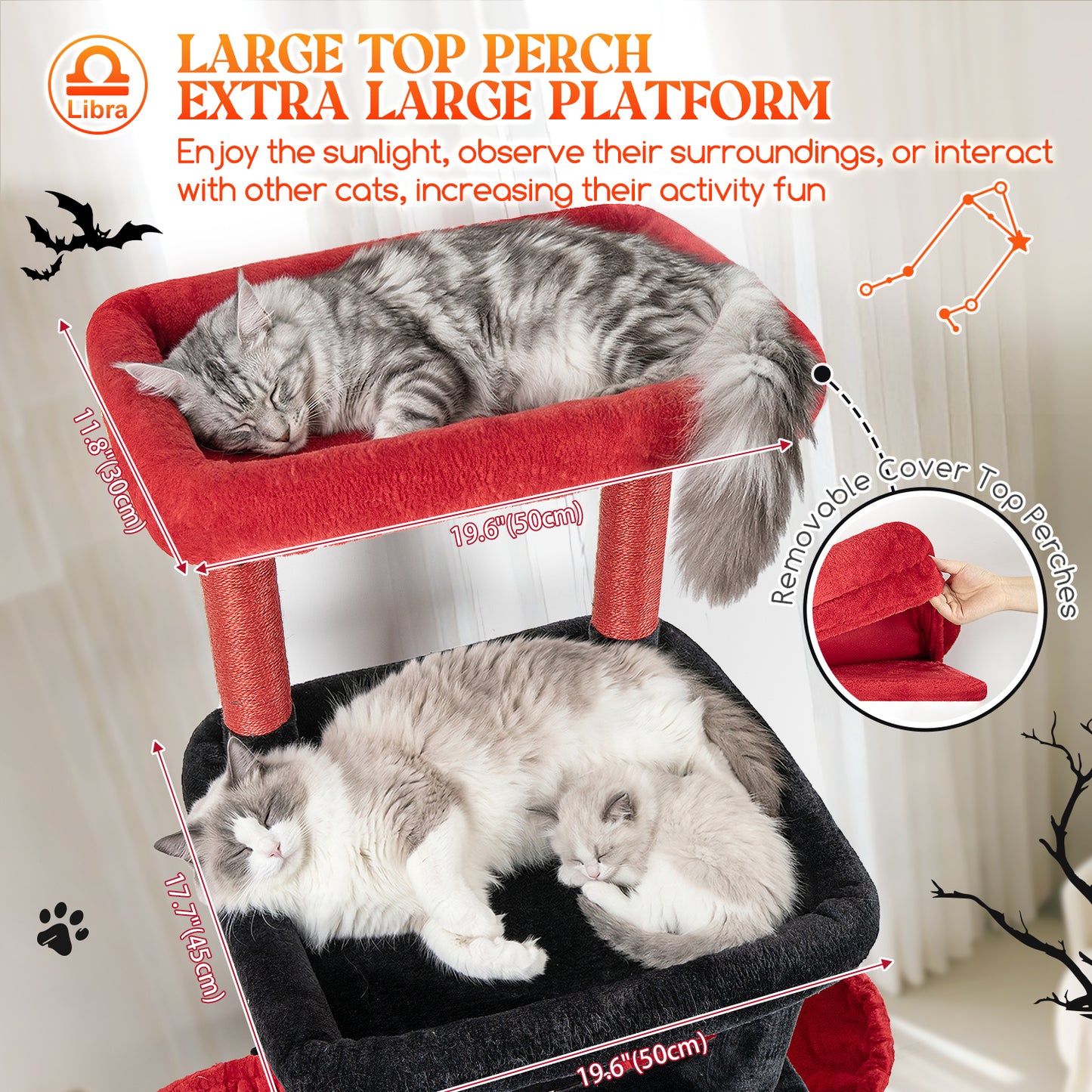 Globlazer Heavy Duty Cat Tree 78 inch Sturdy Gothic Cat Tower for 20lbs Large Adult Cats, Symmetrical Aesthetic Big Goth Cat Tree with Extra Large Platform, 2 Scratching Boards, Z78, Black Red