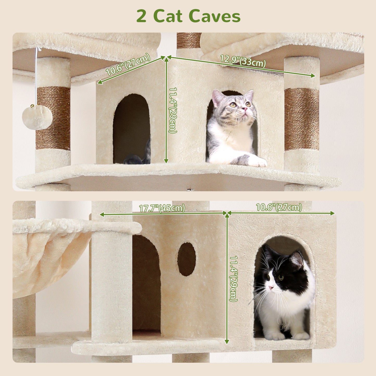 Globlazer Cat Trees and Towers for Multiple Adult Cats, 82-inch XXL Tall Cat Tree Tower for Indoor Cats with Scratching Post, 3 Perches, 2 Condos, 2 Hanging Baskets, F82, Beige
