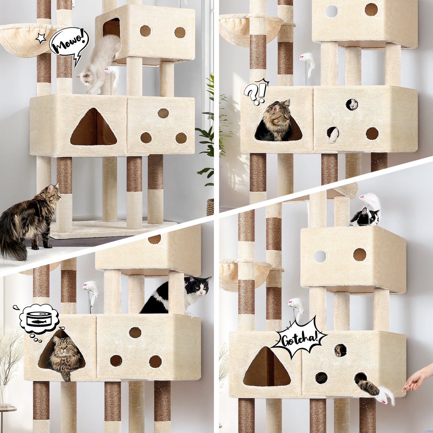 Globlazer Extra Large Cat Tower, 81-inch Tall Cat Tree for Big Cats 20 lbs, XXL Heavy Duty Cat Scratching Tower for Indoor Adult Cats with 3 Cat Condos, 8 Scratching Posts, F81, Beige