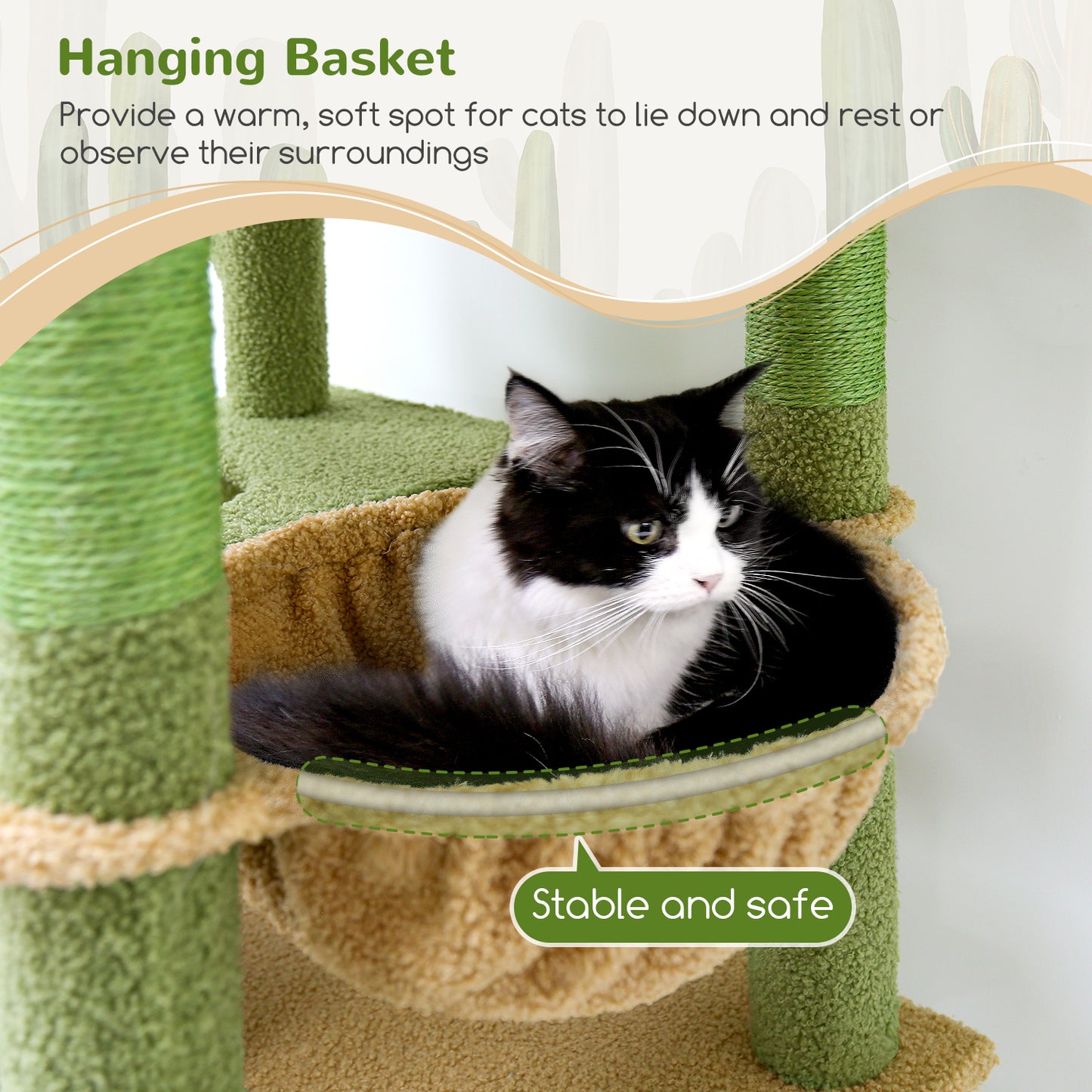 Globlazer Heavy Duty Cactus Cat Trees for Large Cats, Sturdy 72in Maine Coon Cat Tree for Large Cats 20 lbs+ Heavy Duty Cat Tower for Adult Biggest Cat with 6 Scratching Posts, Hammock, S72, Green