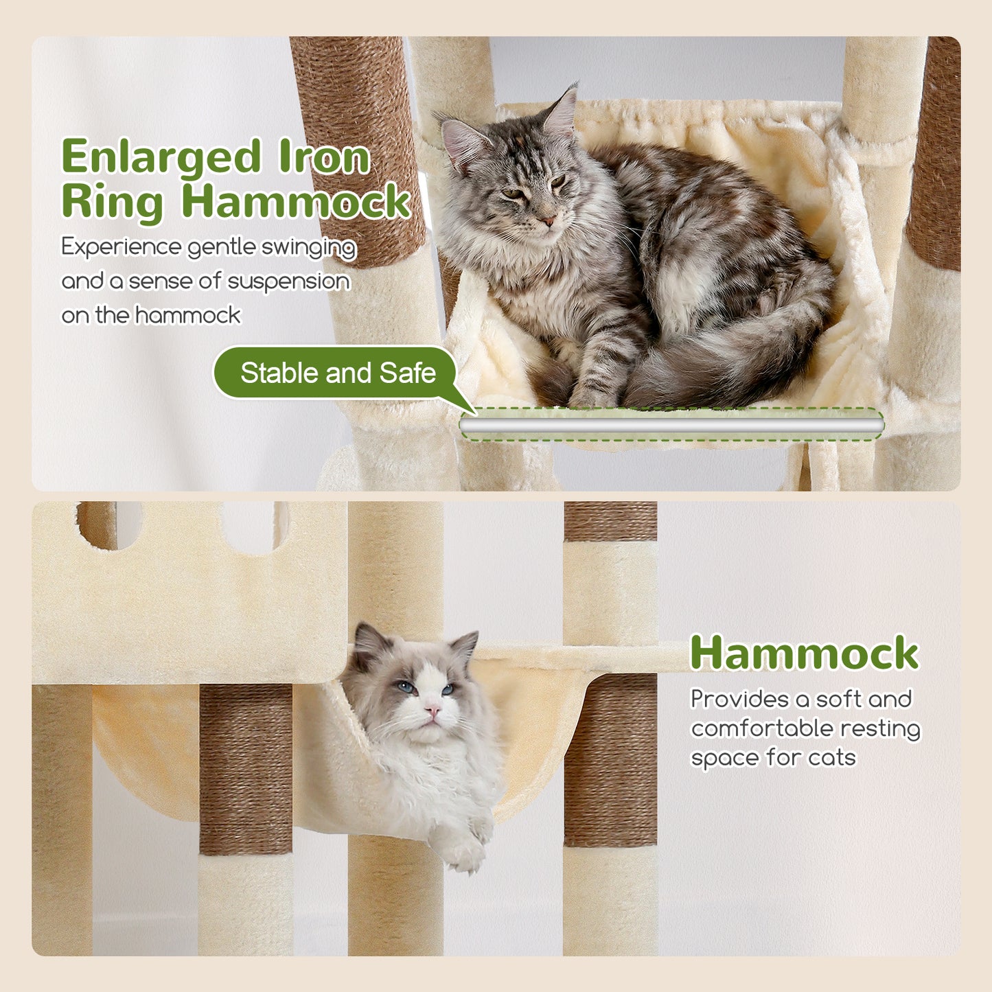 Globlazer Multi-Level Tall Cat Tower 83 inch Sturdy Extra Large Heavy Duty Cat Tree for Indoor Large Adult Cats Kittens with 2 Cat Condo, 8 Scratching Post, 2 Hammock, S83G, Beige