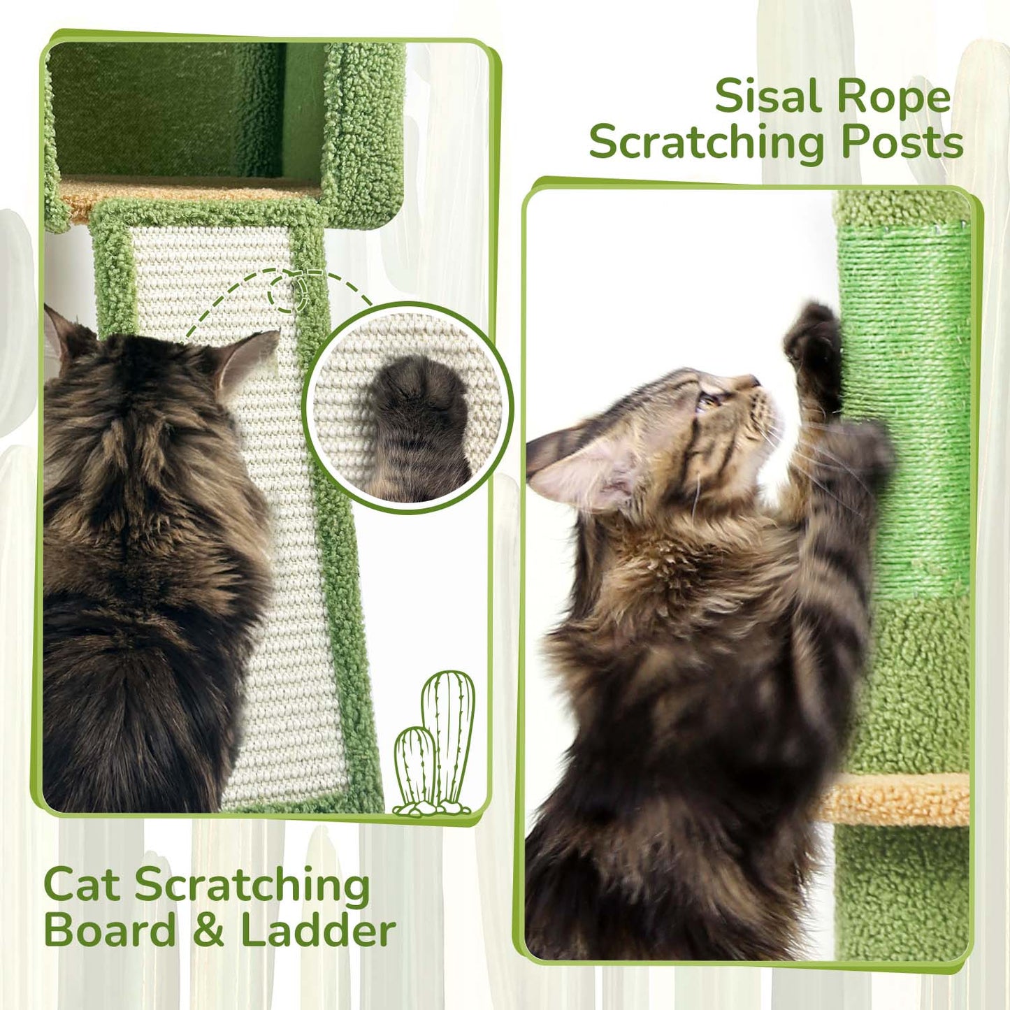 Globlazer Cactus Cat Tree Tower, 70inch Heavy Duty Cat Tree for Indoor Cats Sturdy Large Cat Tower with Scratching Post and Scratching Board, Hammock, Cat Condo for Adult Cats Kittens, F70 Pro, Green
