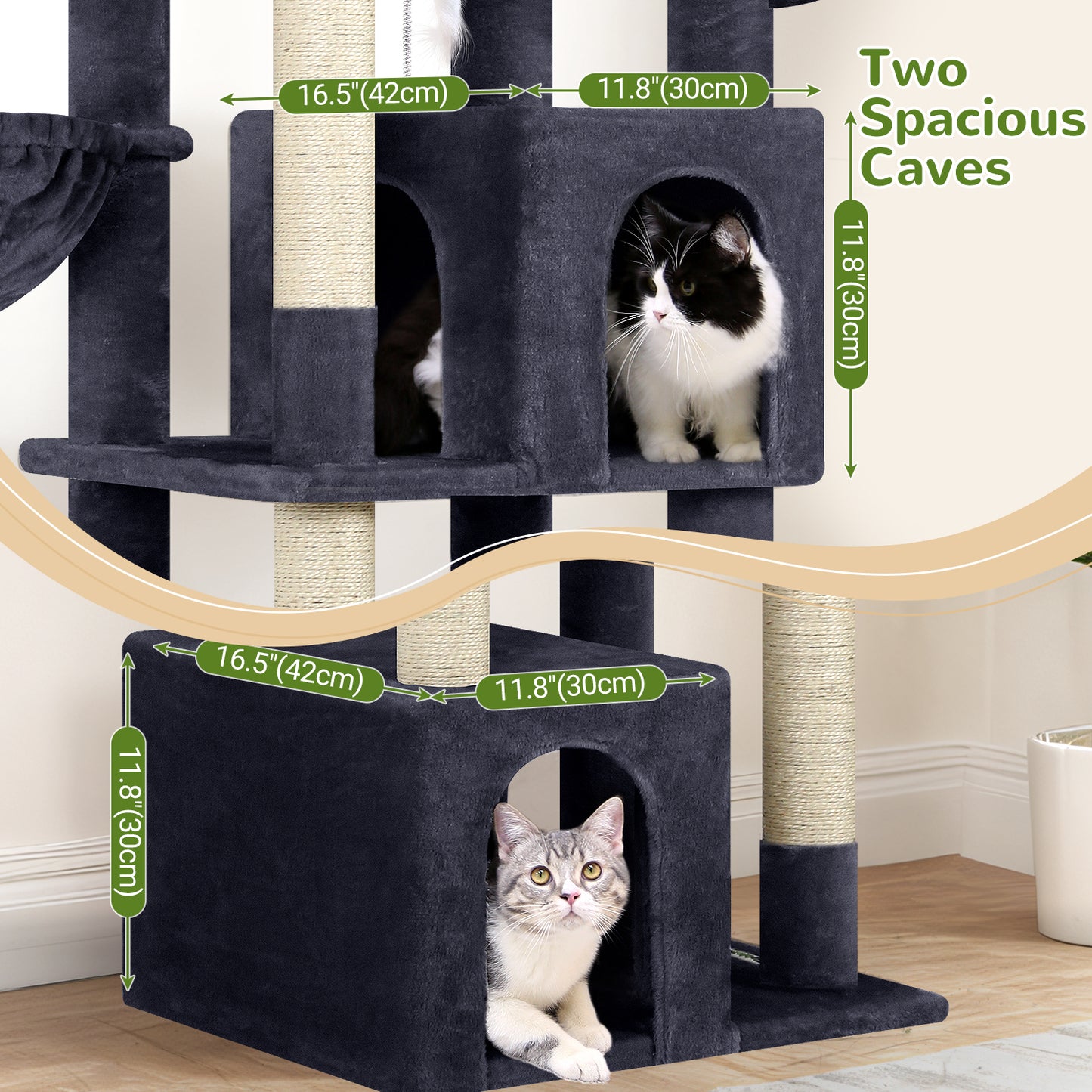 Globlazer Sturdy Cat Tree, 68-inch Large Cat Tower for Indoor Adult Cats 20 lbs Heavy Duty Cat Tree for Big Cats with Extra Large Platform, 5 Scratching Post, S68, Dark Grey