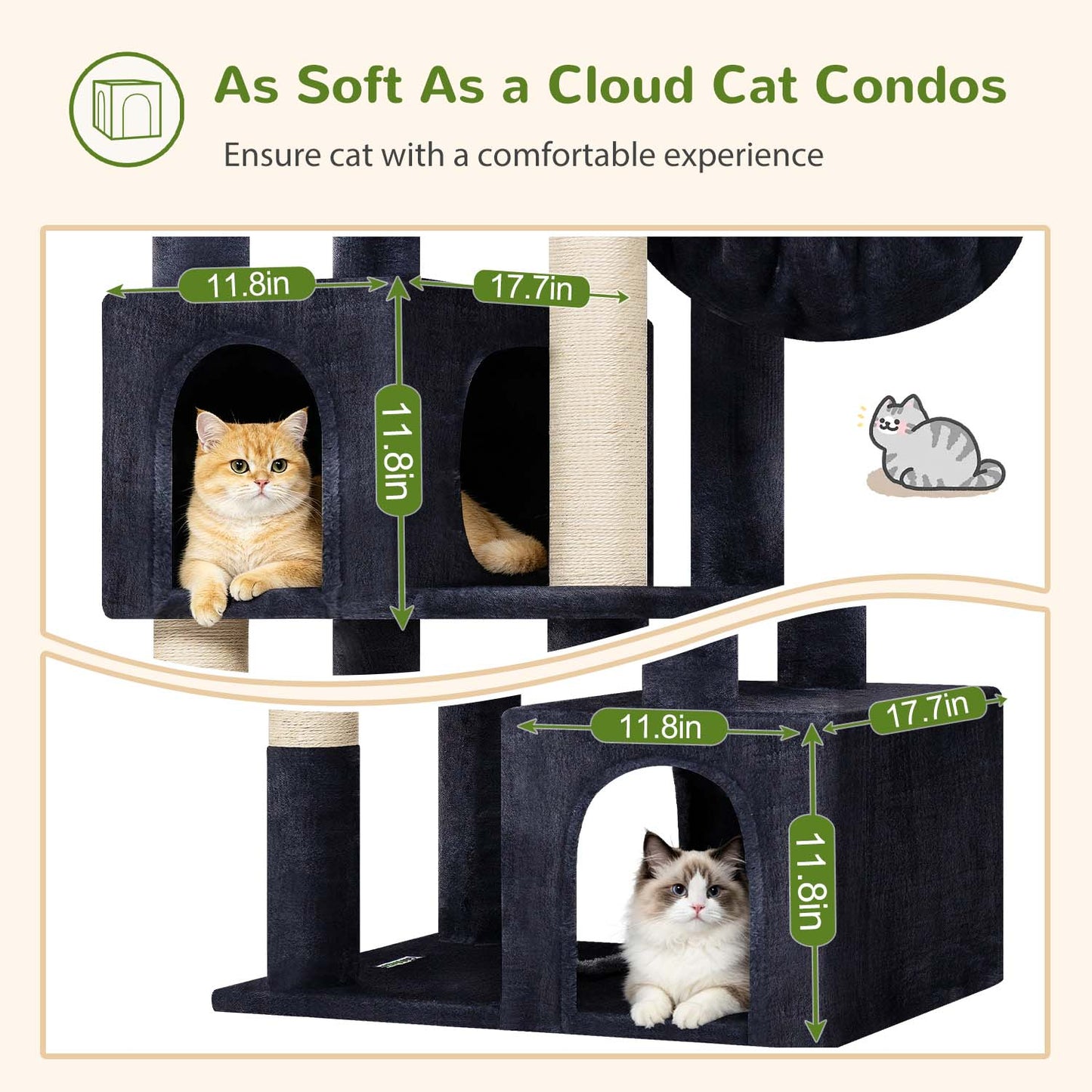 Globlazer Corner Cat Tree for Large Indoor Cats, 64in Space Saving Cat Tower with Enlarged Top Perch, 4 Scratching Posts, Multi-Level Cat Tree Tower with 2 Condos, 2 Hammocks, C64, Dark Grey