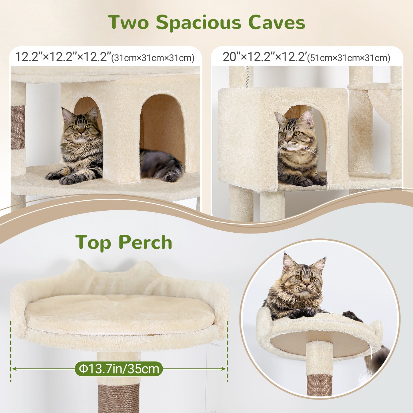 Globlazer Heavy Duty Cat Trees for Large Cats, Sturdy 72in Maine Coon Cat Tree for Large Cats 20 lbs+ Heavy Duty Cat Tower for Adult Biggest Cat with 6 Scratching Posts, Hammock, S72, Beige