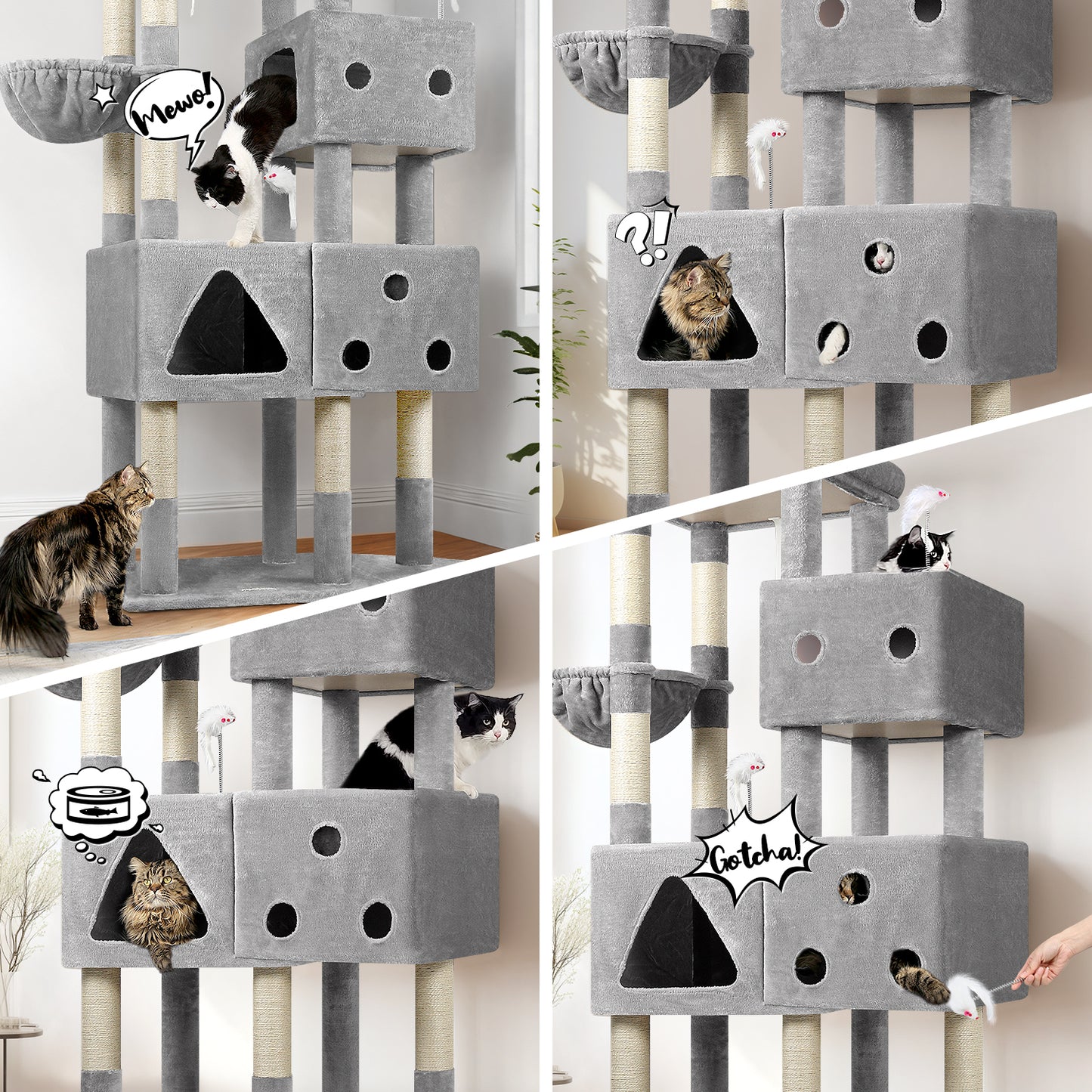 Globlazer Extra Large Cat Tower, 81-inch Tall Cat Tree for Big Cats 20 lbs, XXL Heavy Duty Cat Scratching Tower for Indoor Adult Cats with 3 Cat Condos, 8 Scratching Posts, F81, Light Grey
