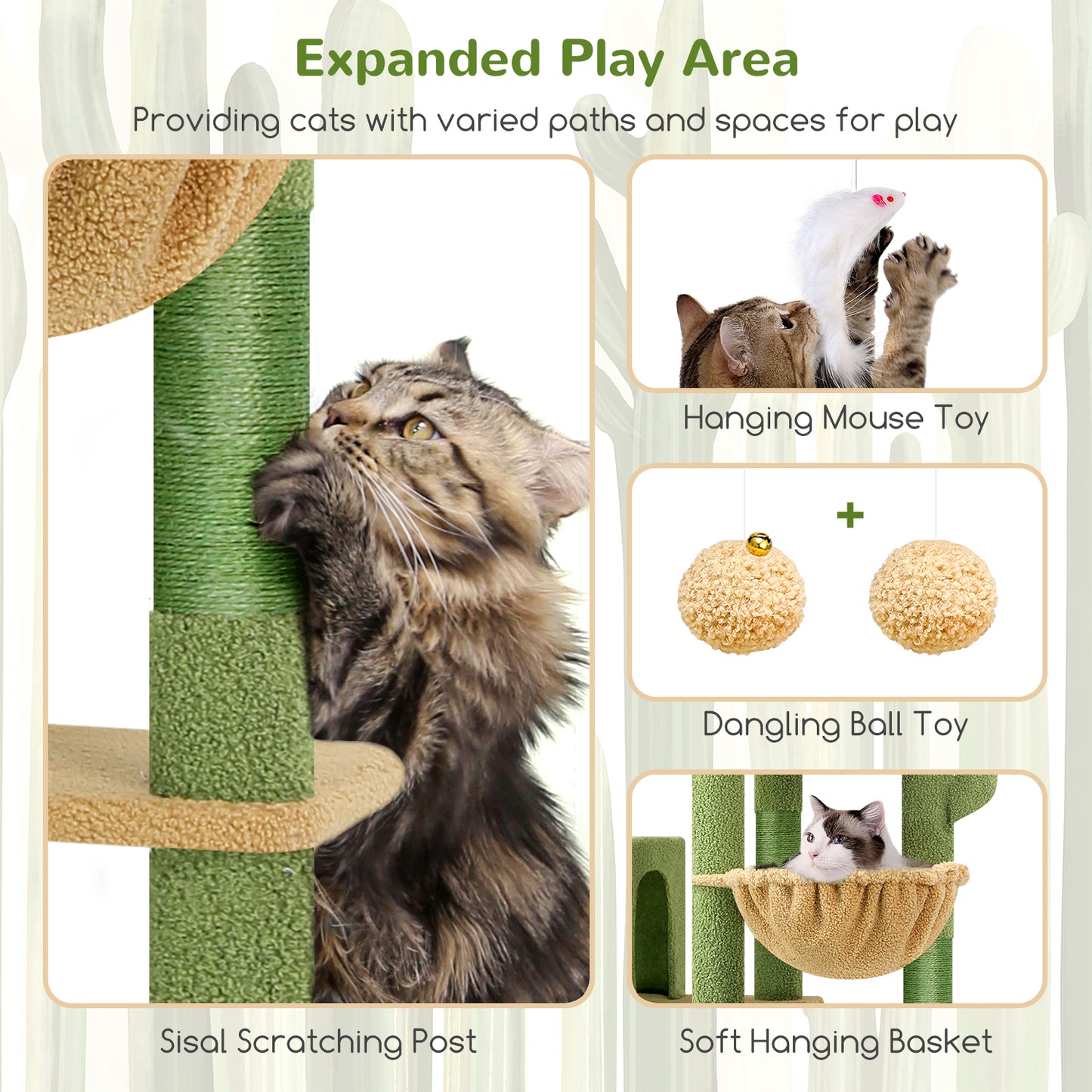 Globlazer Giant Cactus Cat Tree, 83 inch Cat Tree for Indoor Cats Large Big Adult, XXL Cactus Cat Tower with 9 Scratching Posts for 20lb+ Heavy Duty Large Adult Cats, F83, Green