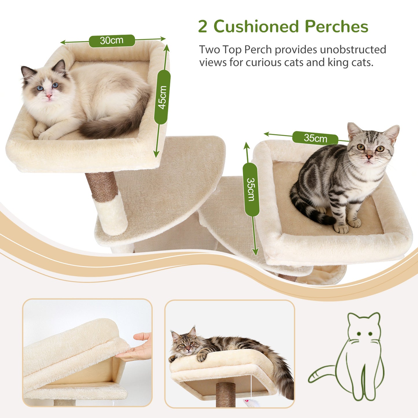 Globlazer 74In Sturdy Cat Tree for Large Cats, Heavy Duty Multi-Level Tall Cat Tree Tower for Multiple Indoor Adult Cats with Scratching Posts, 2 Cat Condos, 2 Top Perches, S74E, Beige