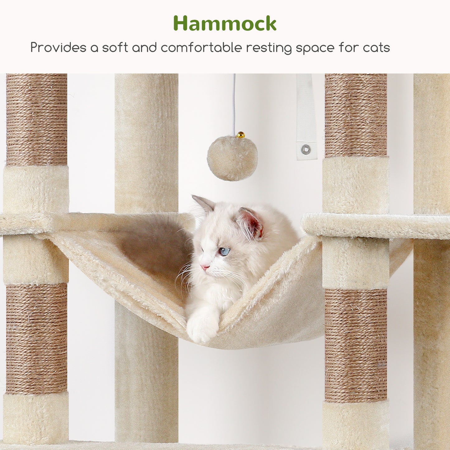 Globlazer XXL Giant Cat Tree, 83 Inch Heavy Duty Tall Cat Tower for Indoor Cats Large Adult, Multi-Level Large Cat Condo with 8 Scratching Posts, Hammock, 2 Cat Caves, 2 Platform, F83B, Beige