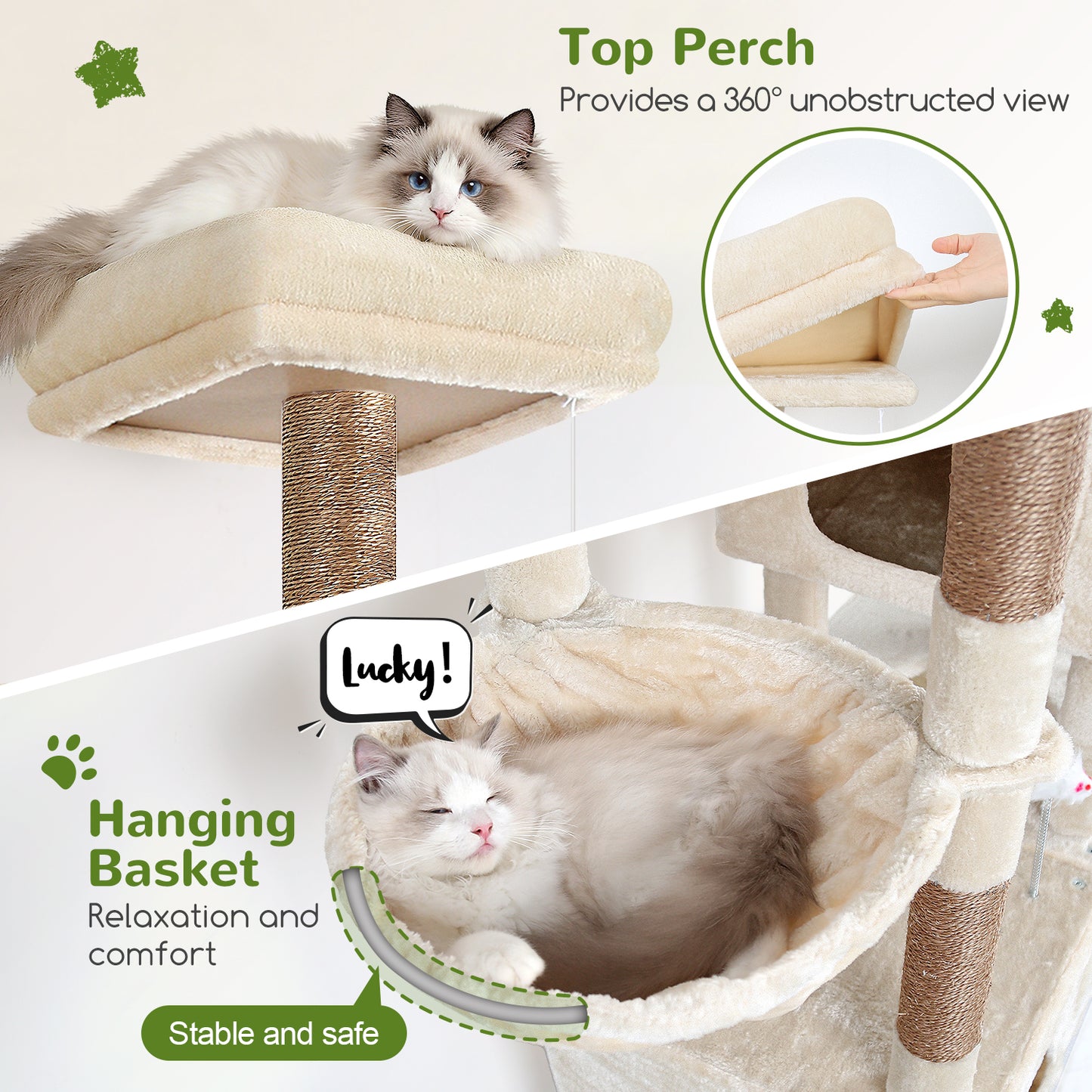 Globlazer Extra Large Cat Tower, 81-inch Tall Cat Tree for Big Cats 20 lbs, XXL Heavy Duty Cat Scratching Tower for Indoor Adult Cats with 3 Cat Condos, 8 Scratching Posts, F81, Beige