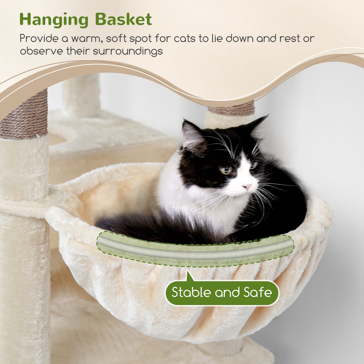 Globlazer Heavy Duty Cat Trees for Large Cats, Sturdy 72in Maine Coon Cat Tree for Large Cats 20 lbs+ Heavy Duty Cat Tower for Adult Biggest Cat with 6 Scratching Posts, Hammock, S72, Beige