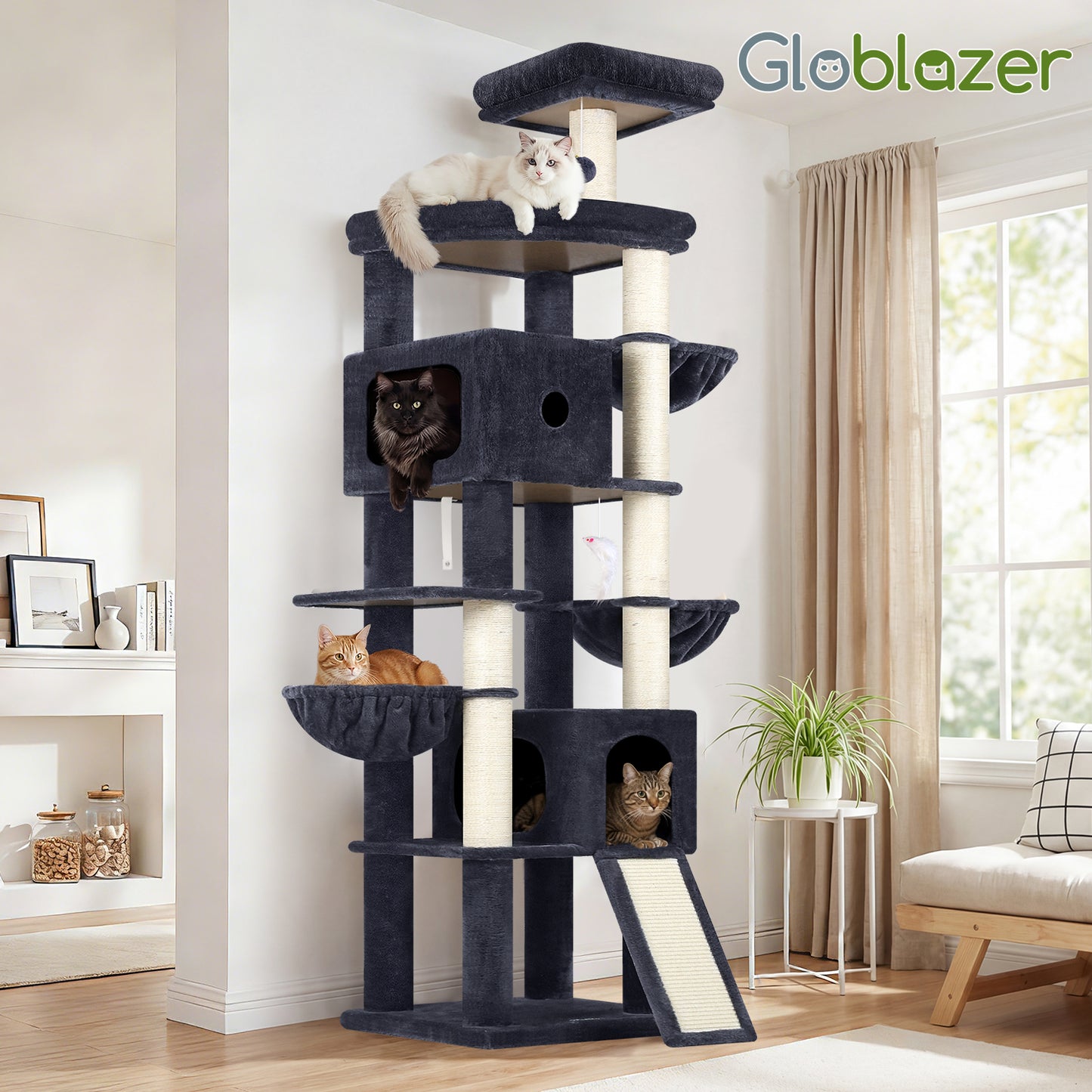 Globlazer Giant Cat Tree, 83 Inch Heavy Duty Tall Cat Tower with 7 Scratching Posts, Multi-Level Large Cat Condo for Indoor Cats Large Adult, 2 Perchs, 3 Sturdy Baskets, Cat Toys, F83C, Dark Grey