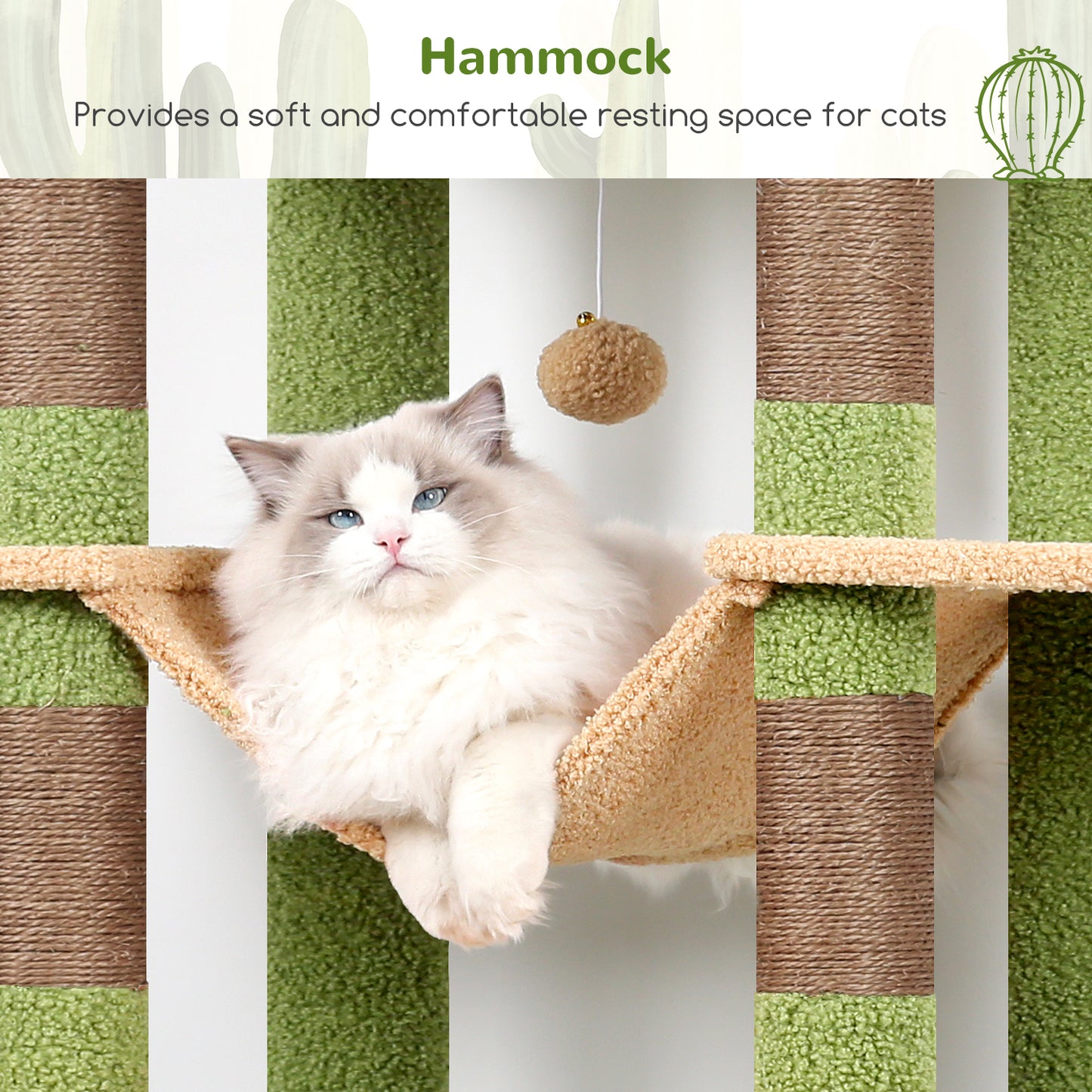 Globlazer XXL Cactus Giant Cat Tree, 83 Inch Heavy Duty Cactus Tall Cat Tower for Indoor Cats Large Adult, Multi-Level Large Cat Condo with 8 Scratching Posts, Hammock, 2 Platform, F83B, Green