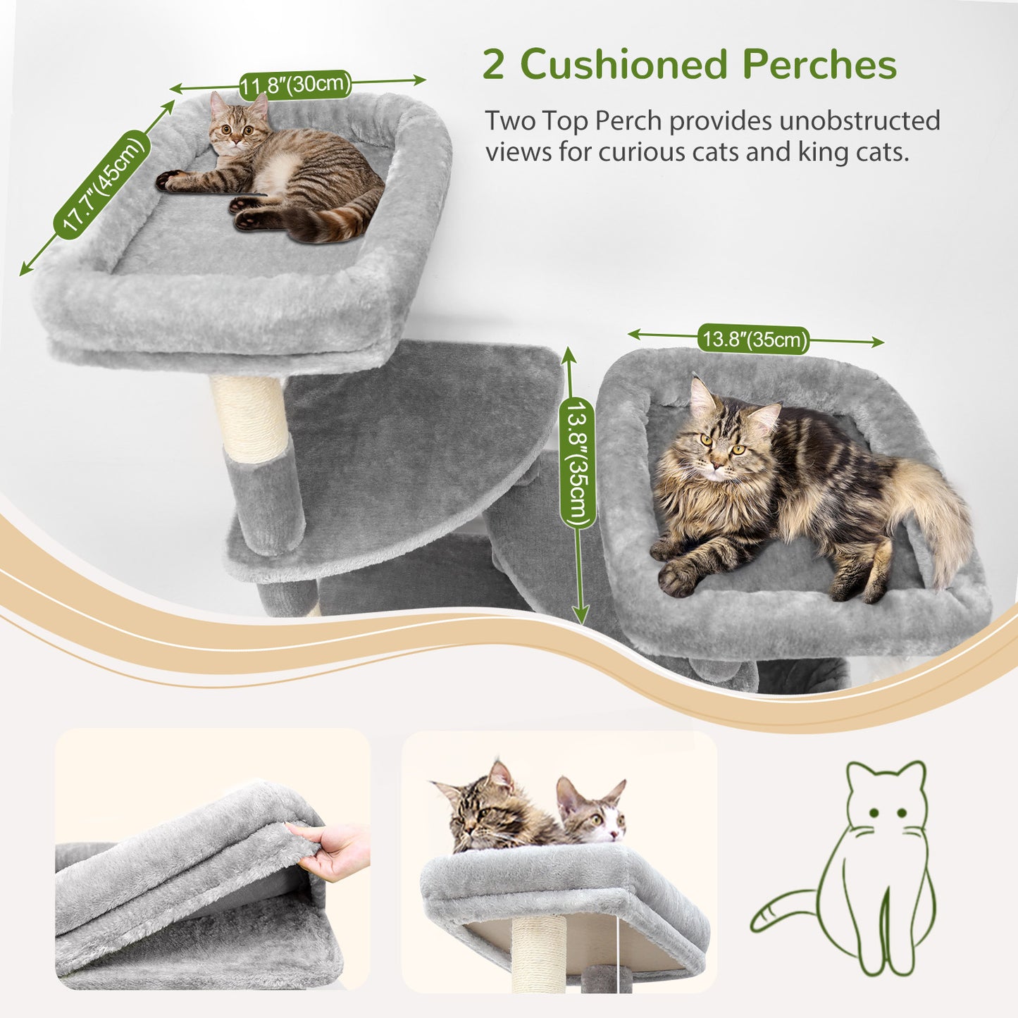 Globlazer 74In Sturdy Cat Tree for Large Cats, Heavy Duty Multi-Level Tall Cat Tree Tower for Multiple Indoor Adult Cats with Scratching Posts, 2 Cat Condos, 2 Top Perches, S74E, Light Grey