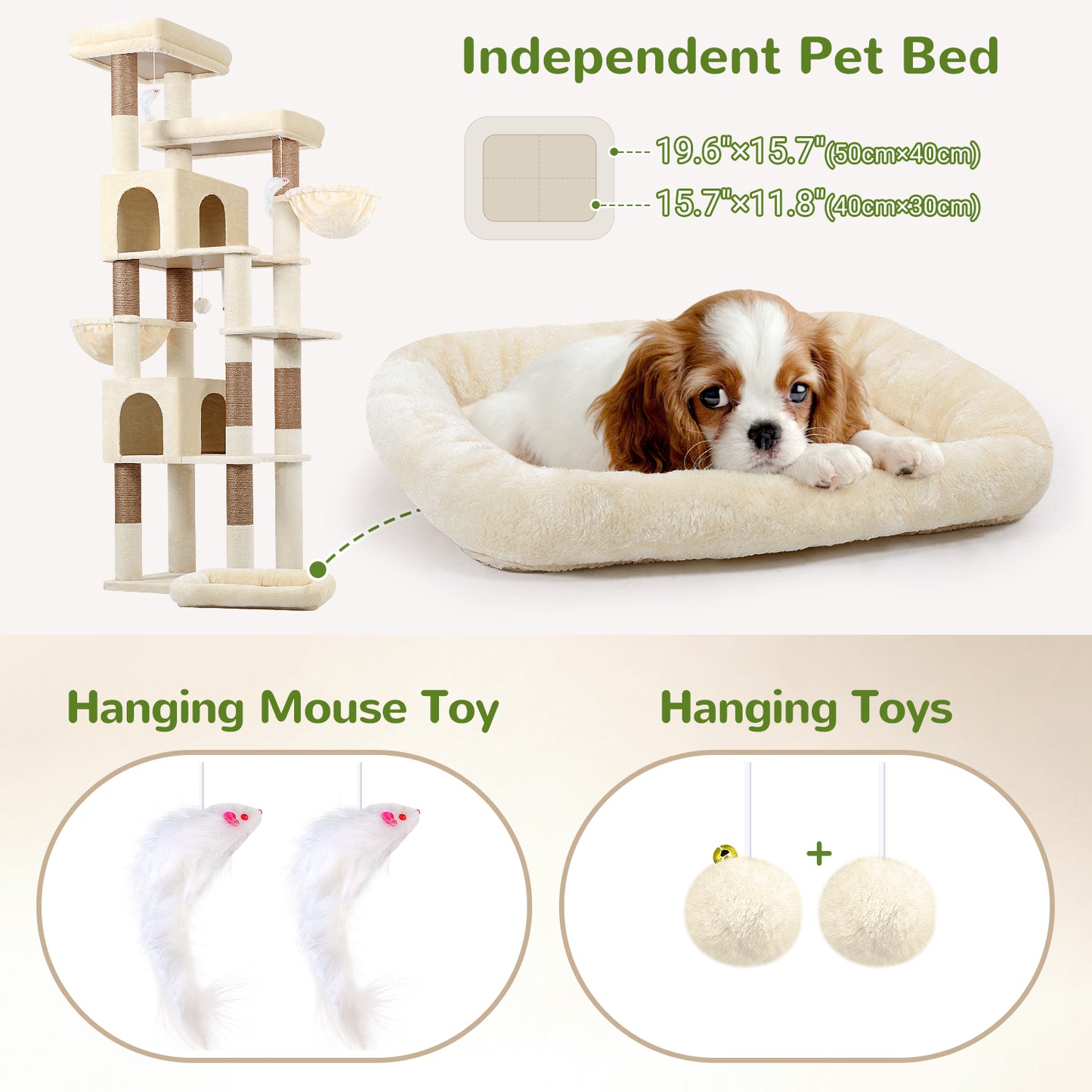 Globlazer Heavy Duty Cat Tree, 81 inch Extra Large Cat Tree for Indoor Cats Large Adult, Sturdy Cat Tower with 8 Scratching Post, 2 Cat Condos, 2 Platform, S81C, Beige