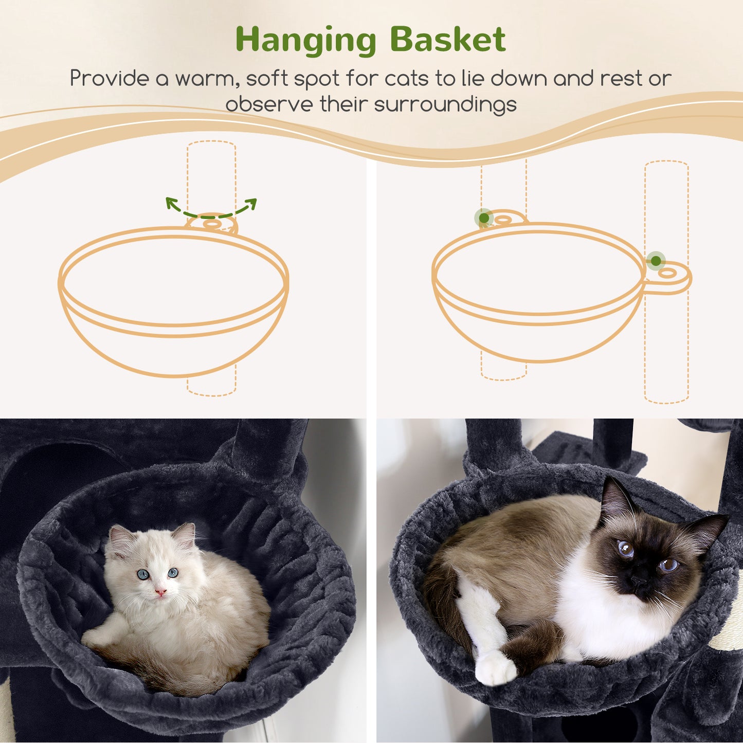 Globlazer Sturdy Cat Tree, 68-inch Large Cat Tower for Indoor Adult Cats 20 lbs Heavy Duty Cat Tree for Big Cats with Extra Large Platform, 5 Scratching Post, S68, Dark Grey