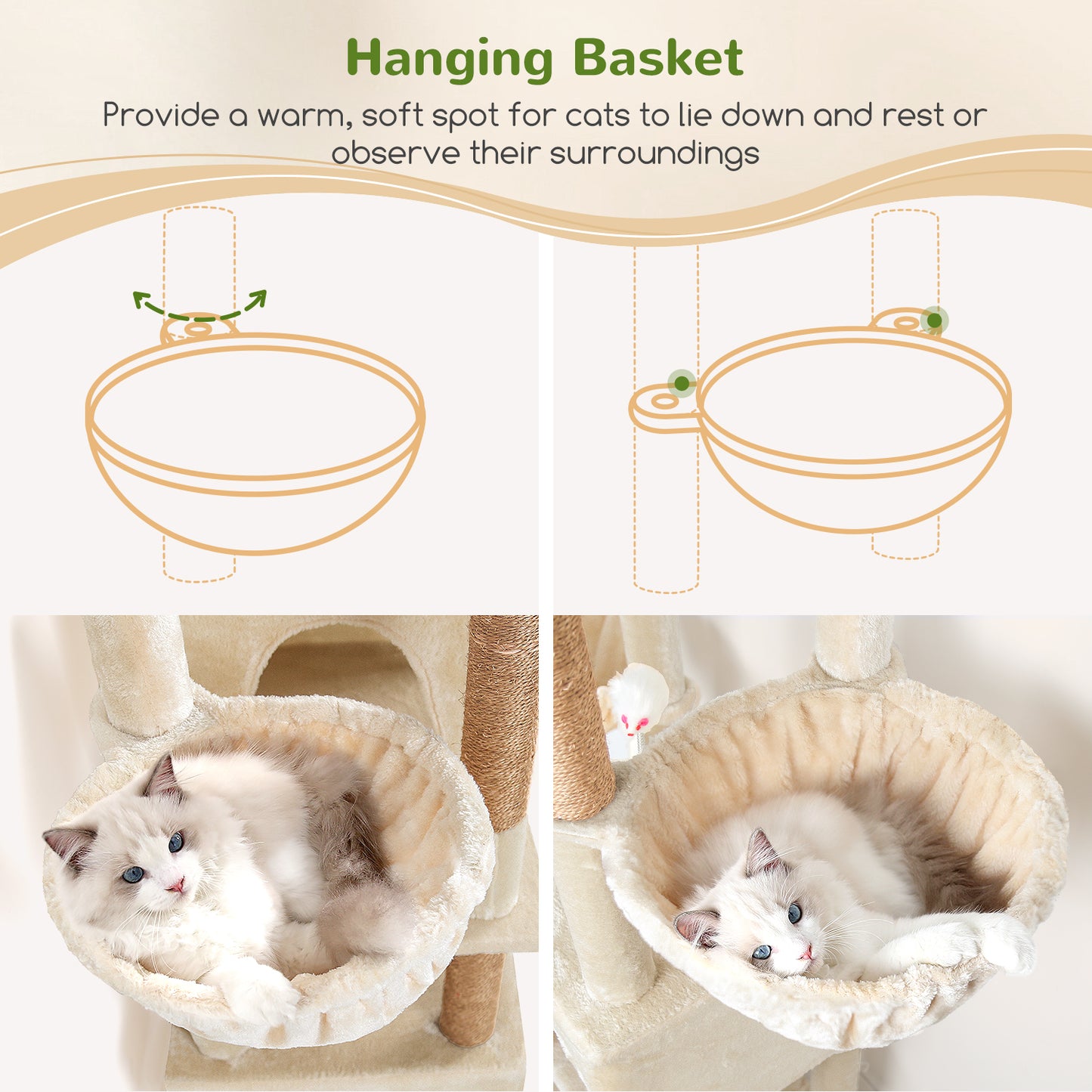 Globlazer Sturdy Cat Tree, 68-inch Large Cat Tower for Indoor Adult Cats 20 lbs Heavy Duty Cat Tree for Big Cats with Extra Large Platform, 5 Scratching Post, S68, Beige