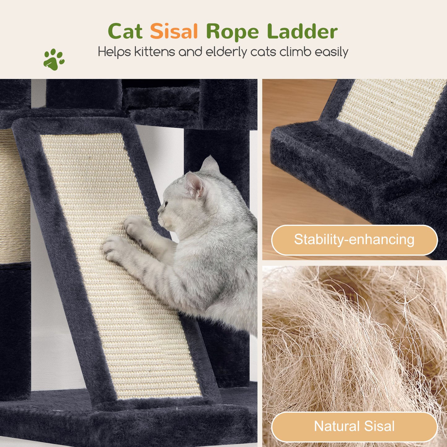 Globlazer Large Cat Tree, 72 inch Tall Cat Climbing Tower for Indoor Large Adult Cats Multi-Level Furniture Tree House with 2 Cozy Perches, 2 Padded Condos, 5 Sisal Scratching Posts, F72G, Dark Grey
