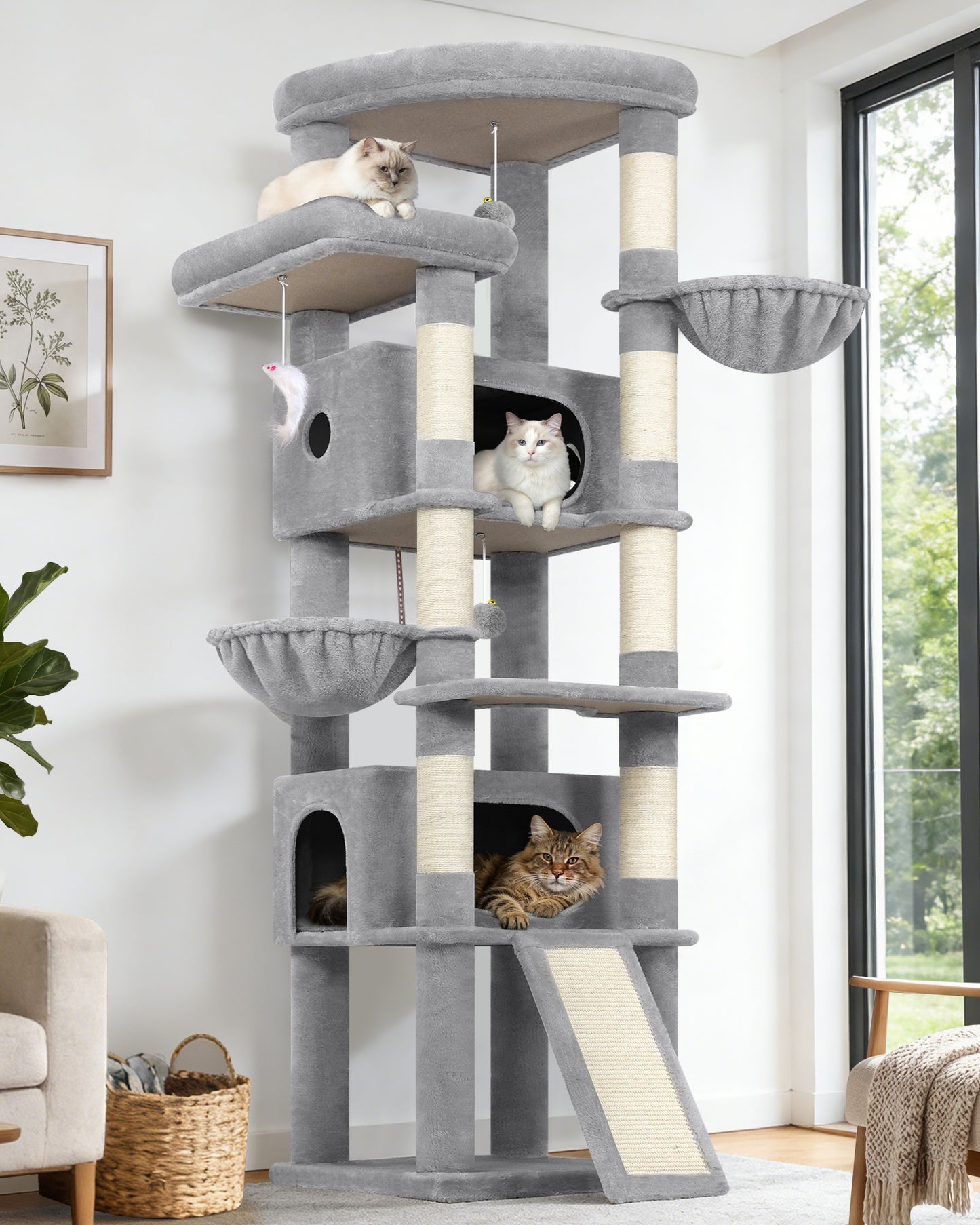Globlazer Extra Large Heavy Duty Cat Tree, 80in Tall Sturdy Cat Tree Tower for Multiple Indoor Cats Large Adult with Scratching Posts, 2 Spacious Condos with Padding, 2 Soft Perches, S80C, Light Grey