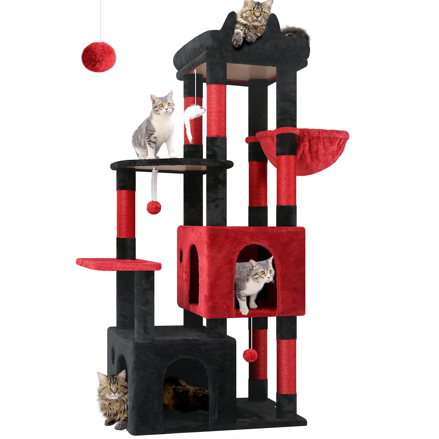 Globlazer Gothic Cat Tower for Indoor Cats, Heavy Duty Goth Cat Trees for Large Cats Adult Big Cats Maine Coon Cat Tree with Scratching Post, Extra Large Top Perch, Cat Condos, F61, Blood-Goth, 61inch