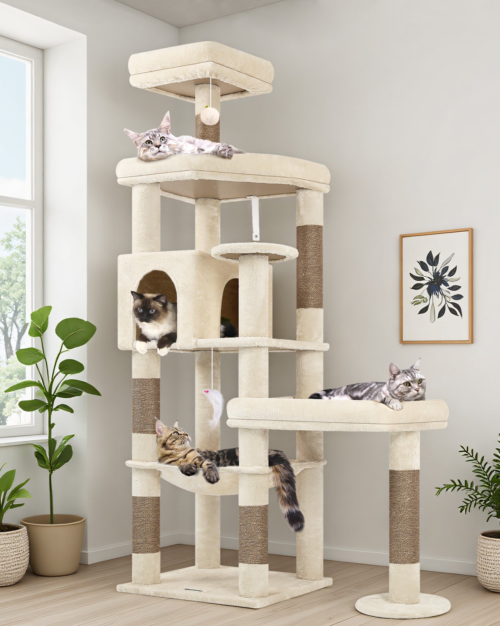 Globlazer Extra Large Platform Cat Tree, 65in Tall Sturdy Cat Tree for ...